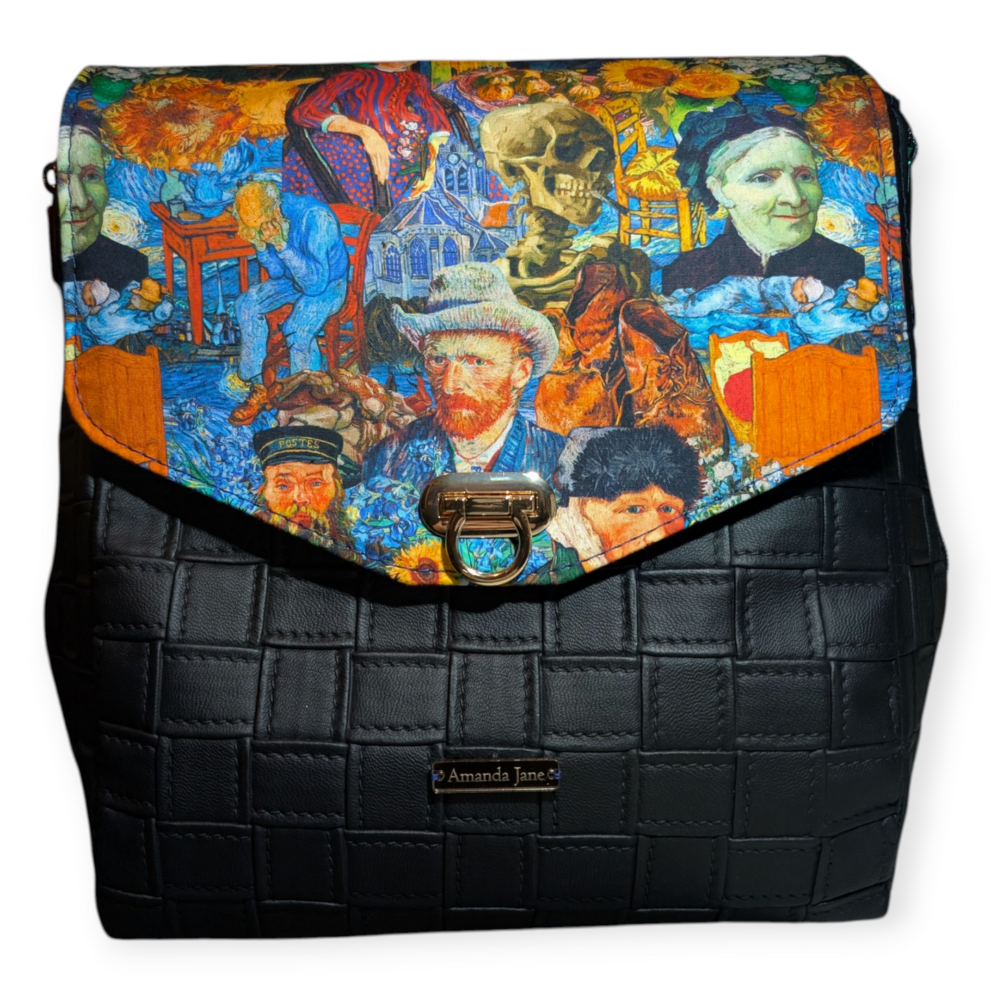 Handcrafted purse backpack Van Gogh collage
