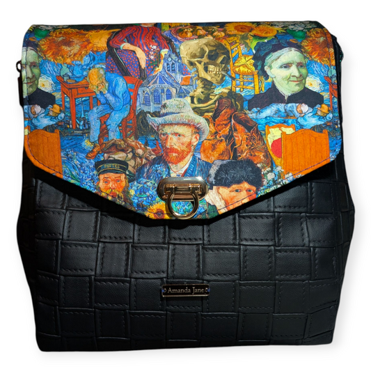 Handcrafted purse backpack Van Gogh collage