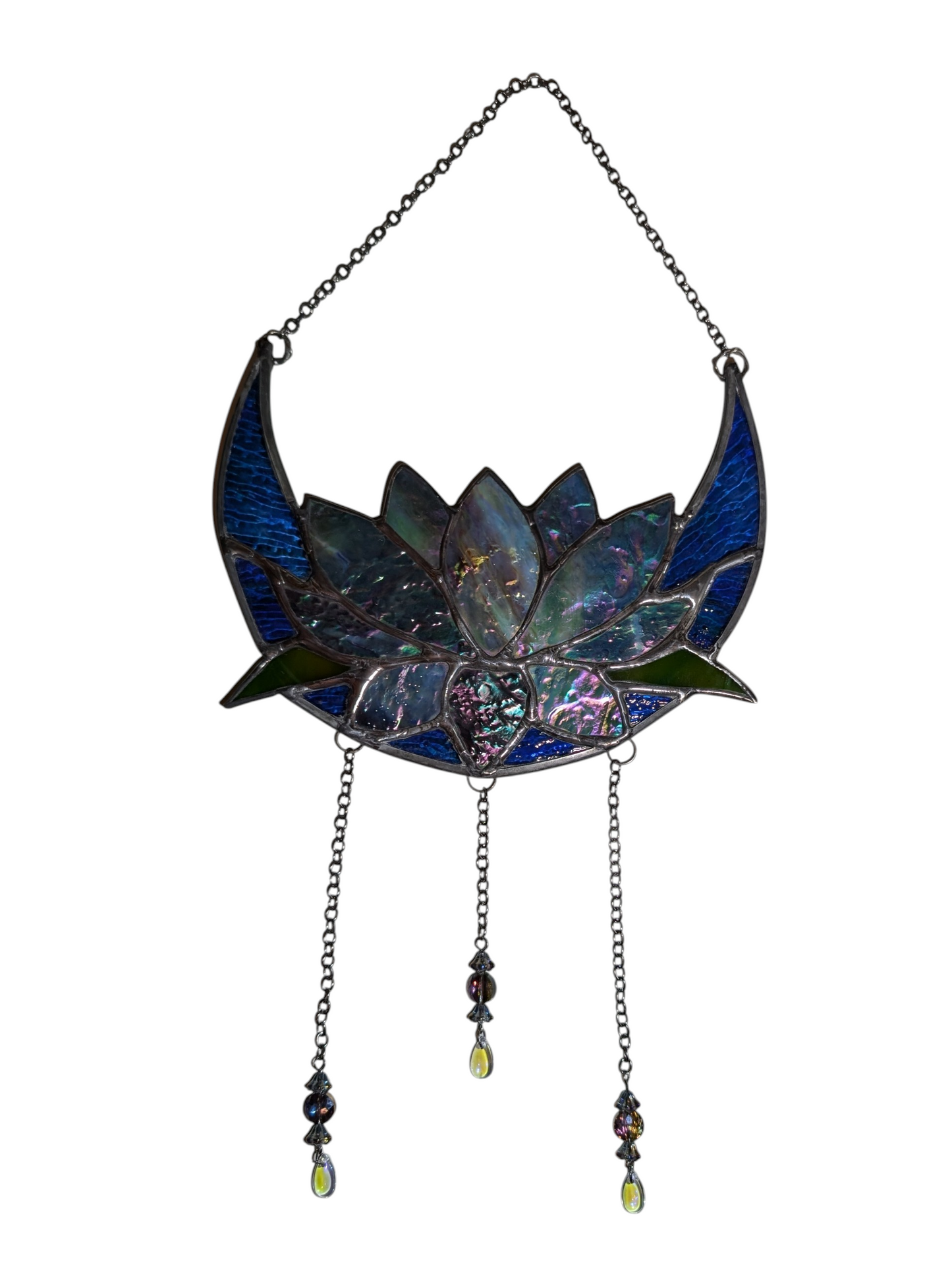 Handcrafted stained glass lotus moon blue DISCOUNTED