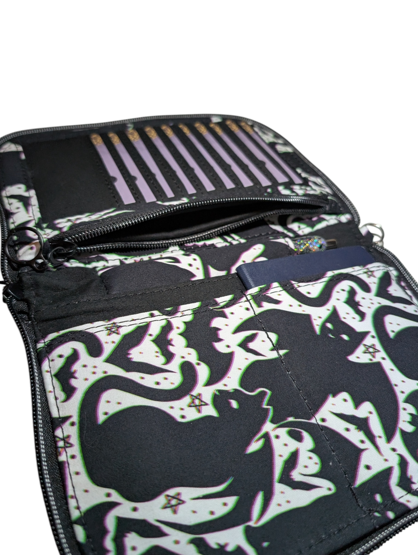 Handcrafted travel passport organizer wallet bat cats