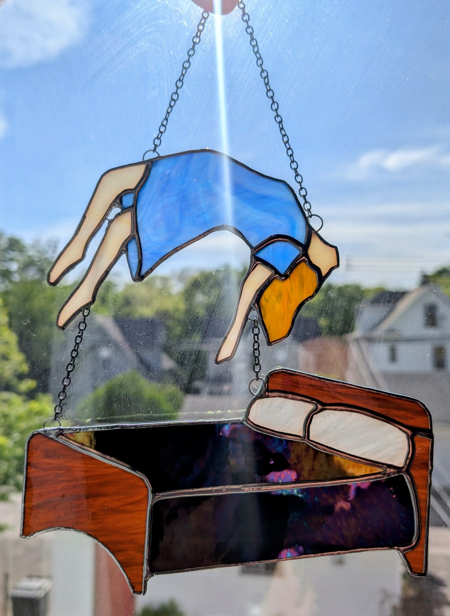 Handcrafted stained glass exorcism horror fan art