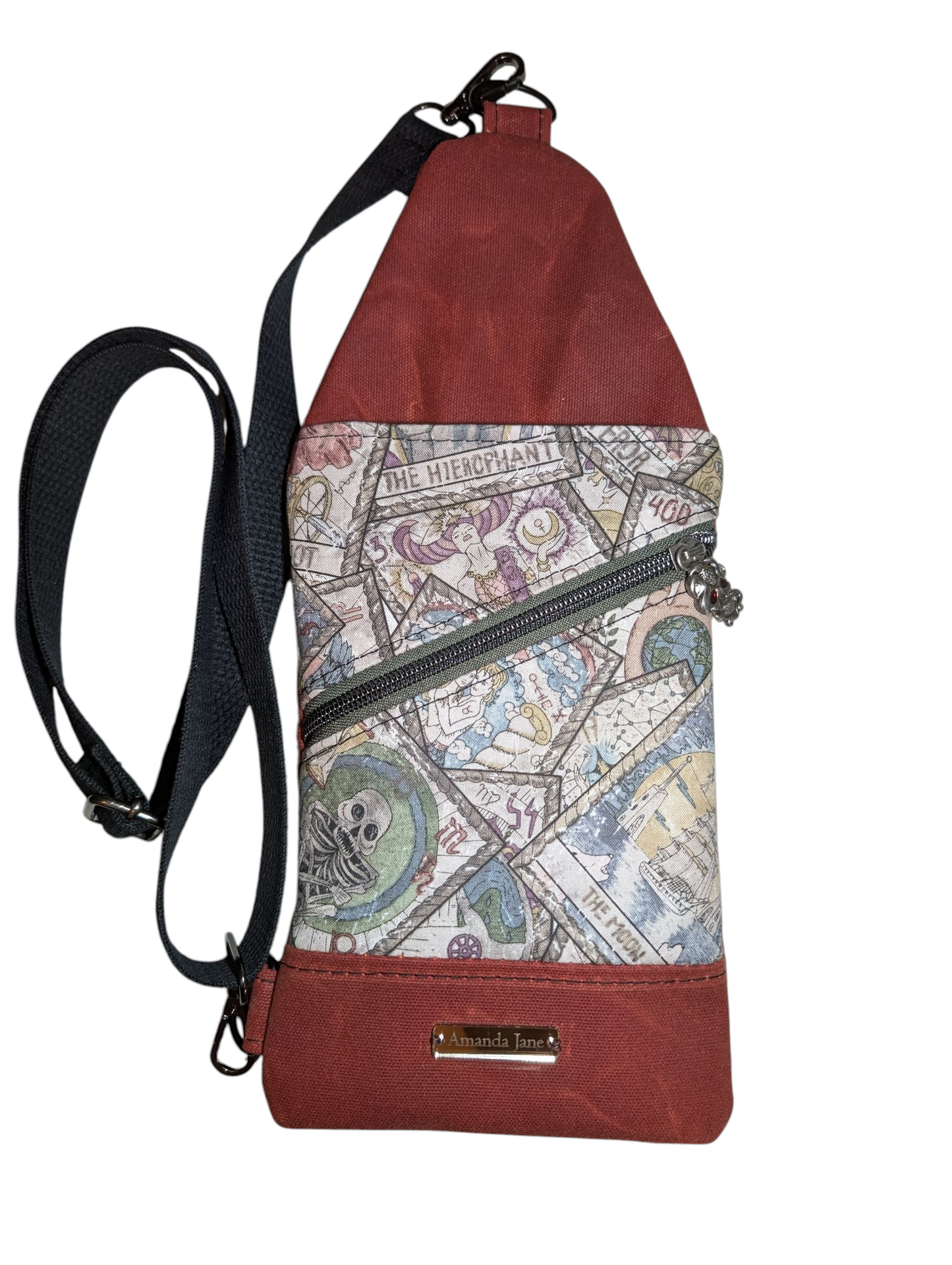 Handcrafted shoulder sling tarot cards with waxed canvas