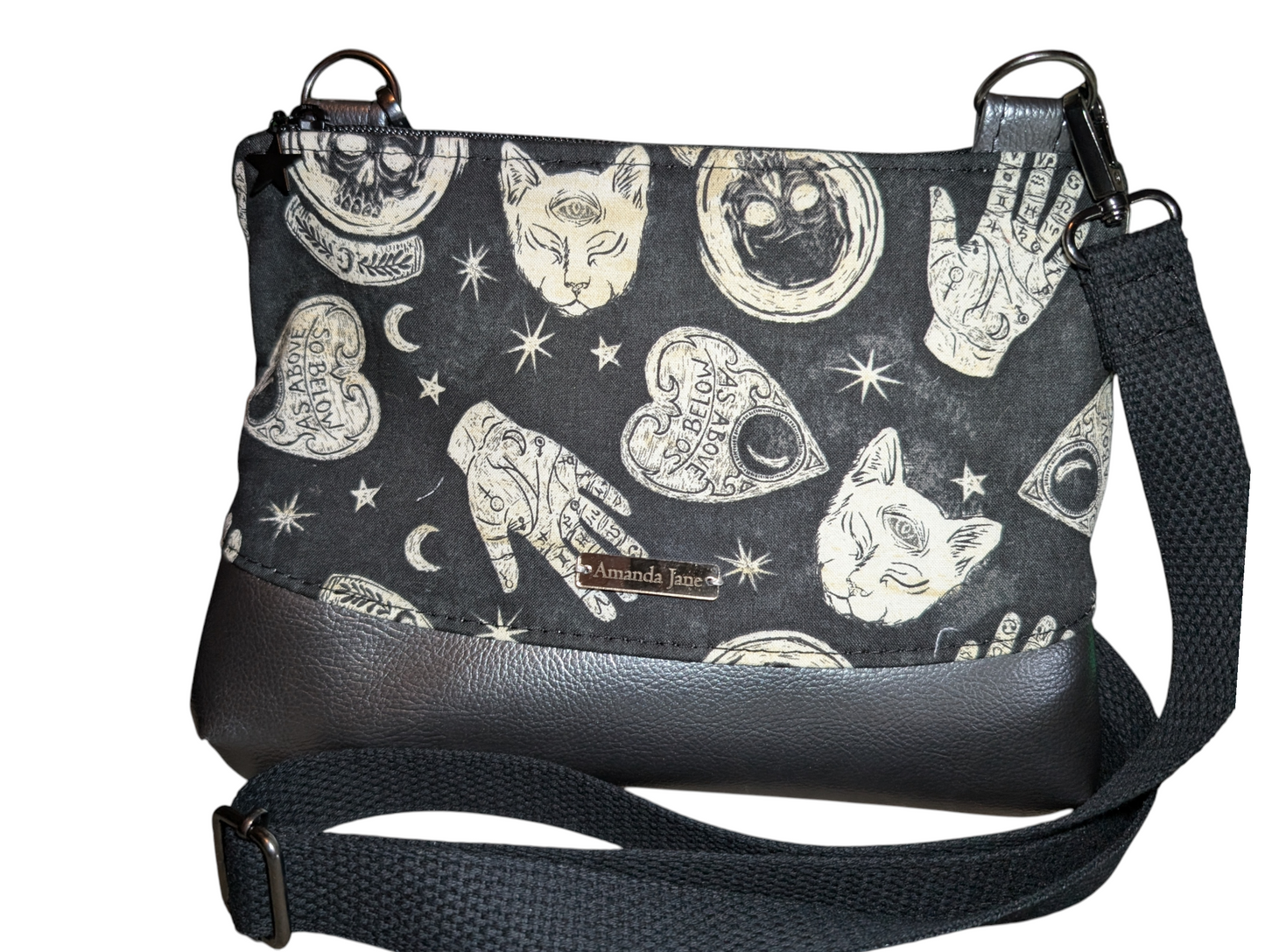 Handcrafted purse crossbody ouija black cats witchy