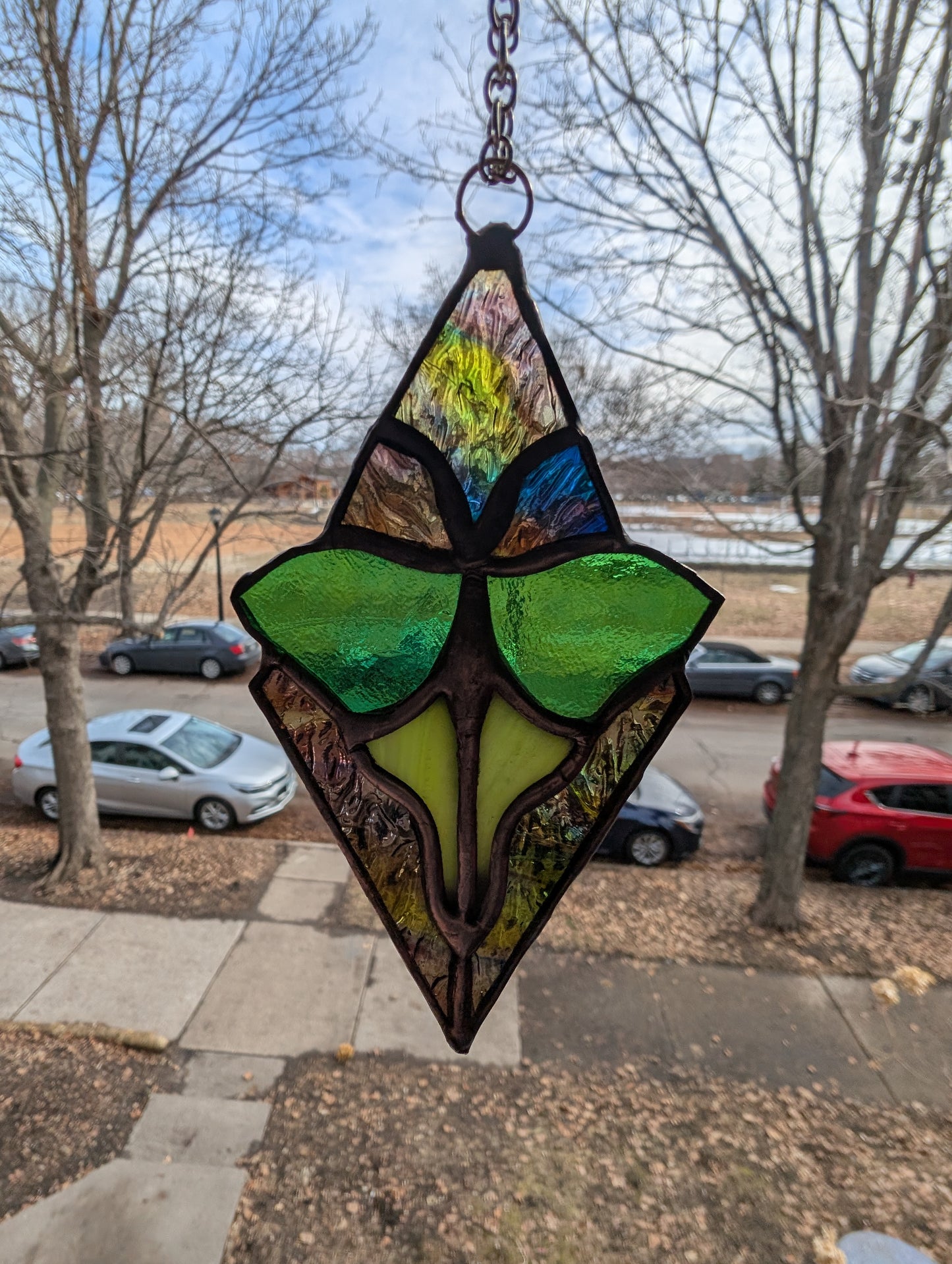 Handcrafted stained glass small Luna moth (reserved for Tessa)