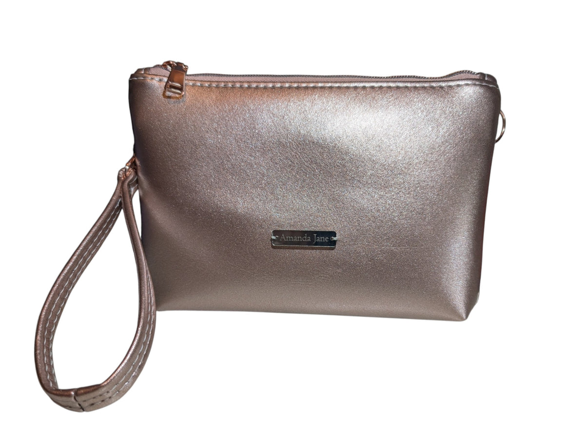 Handmade clutch wristlet crossbody purse rose gold