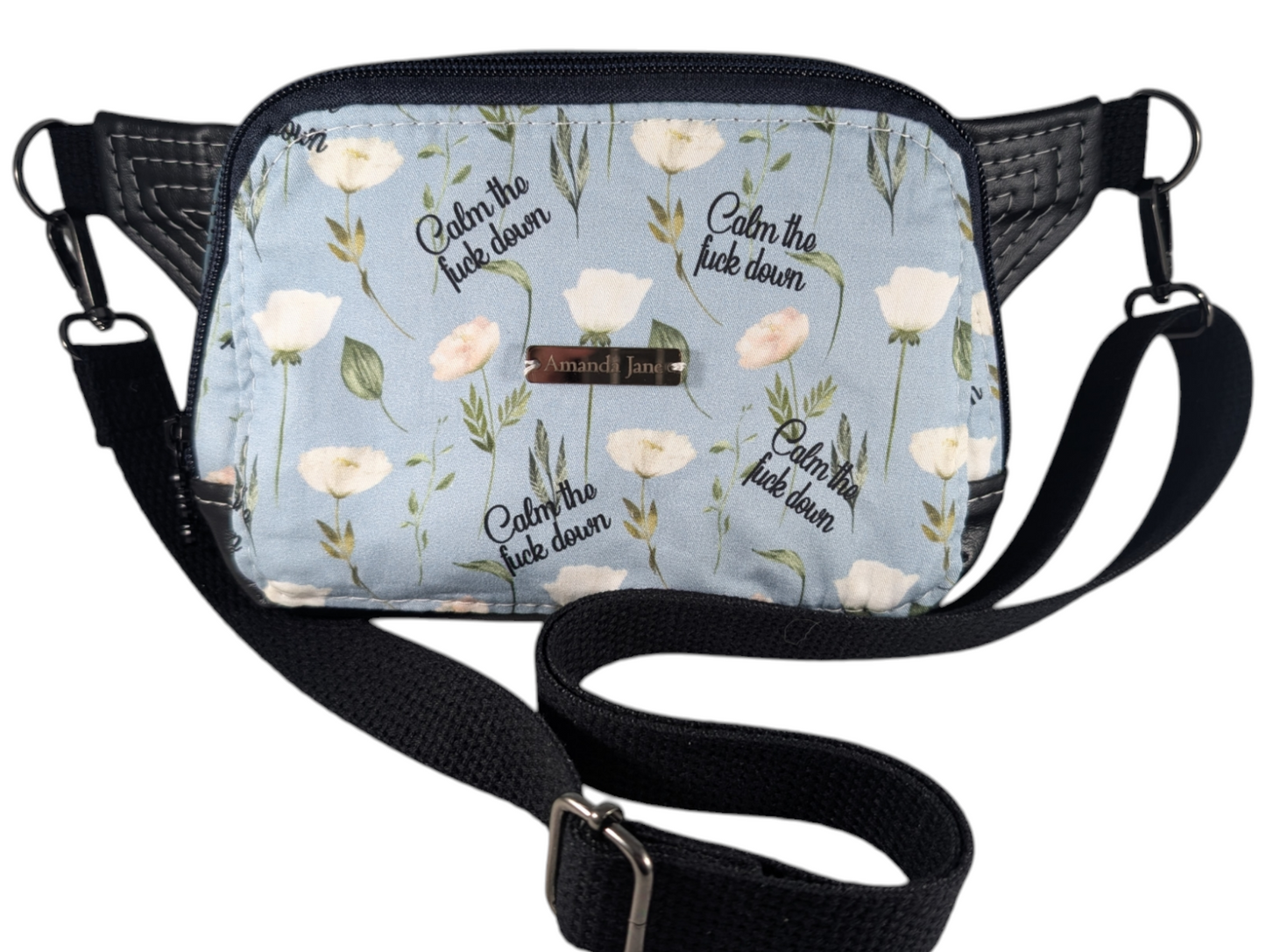 Handcrafted shoulder sling floral calm the f*ck down - SMALL size