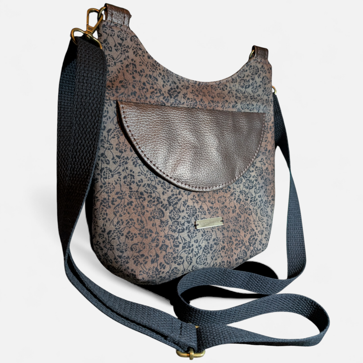 Handcrafted purse crossbody brown floral