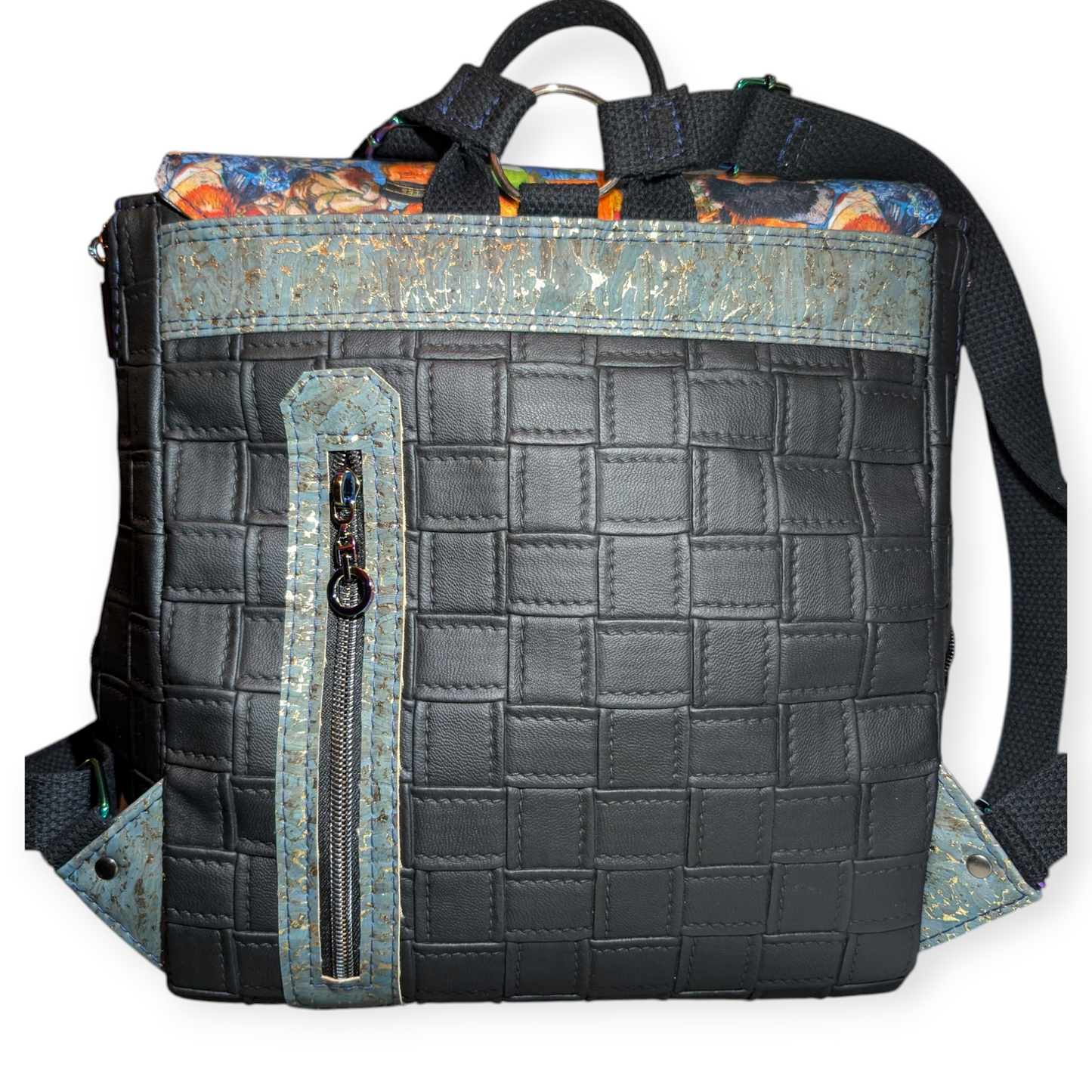 Handcrafted purse backpack Van Gogh collage