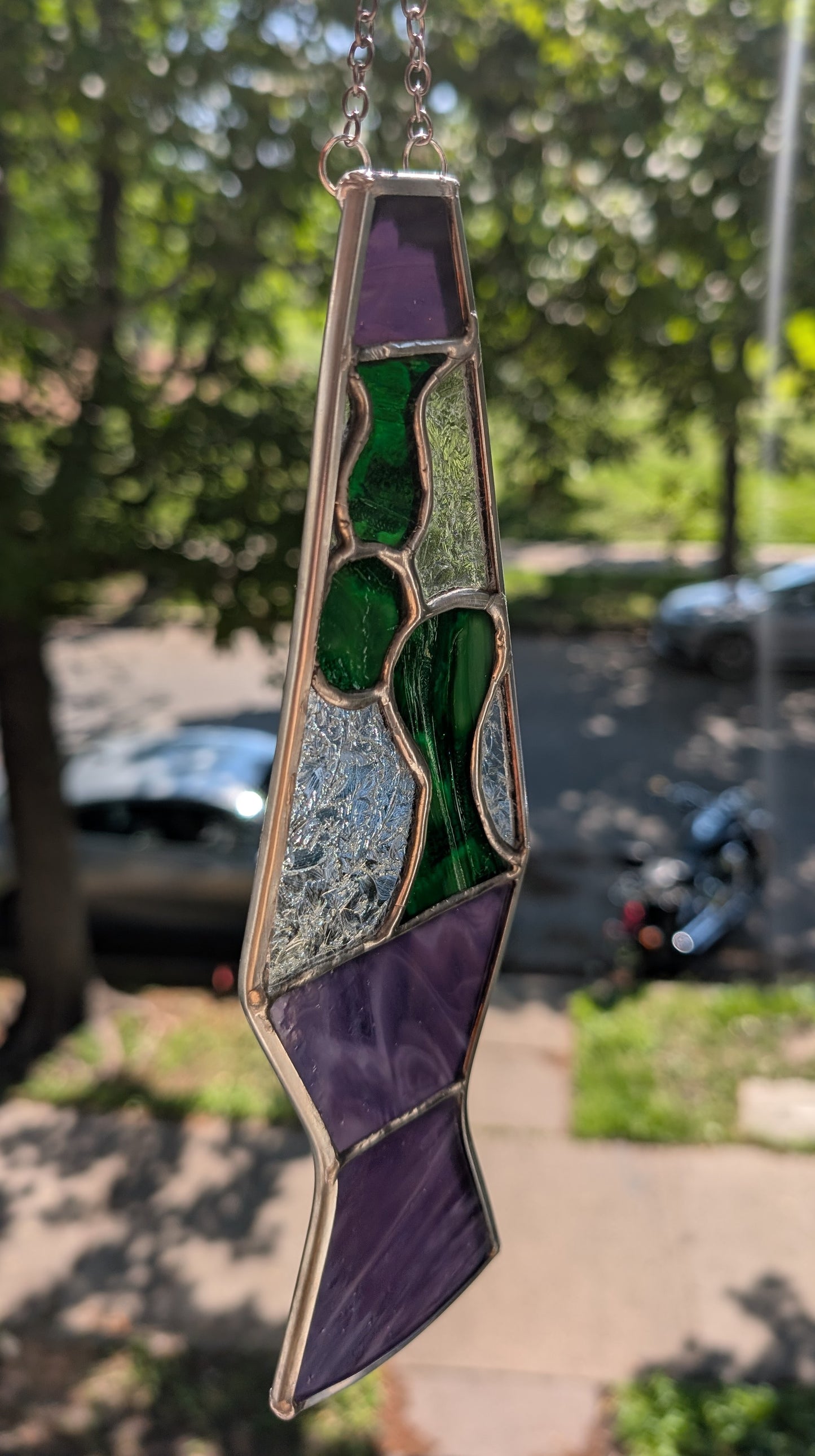 Handcrafted stained glass lava lamp purple and green