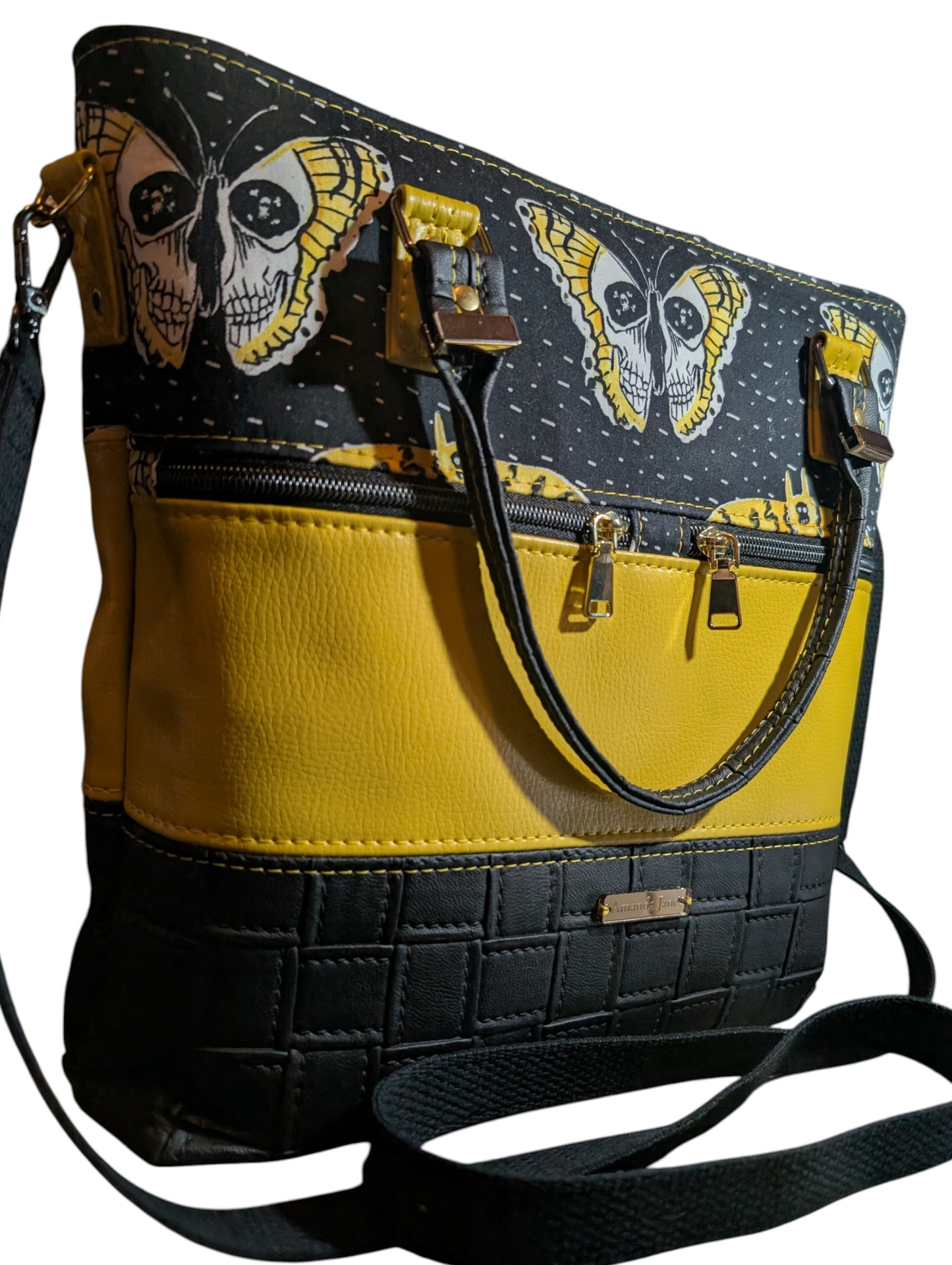 Handcrafted crossbody purse bag moth skulls