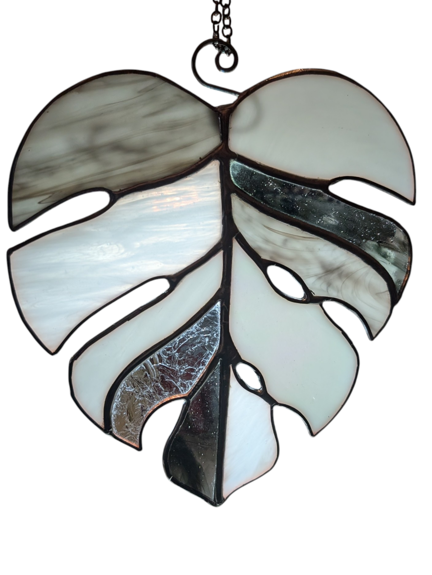 Handcrafted stained glass monstera leaf