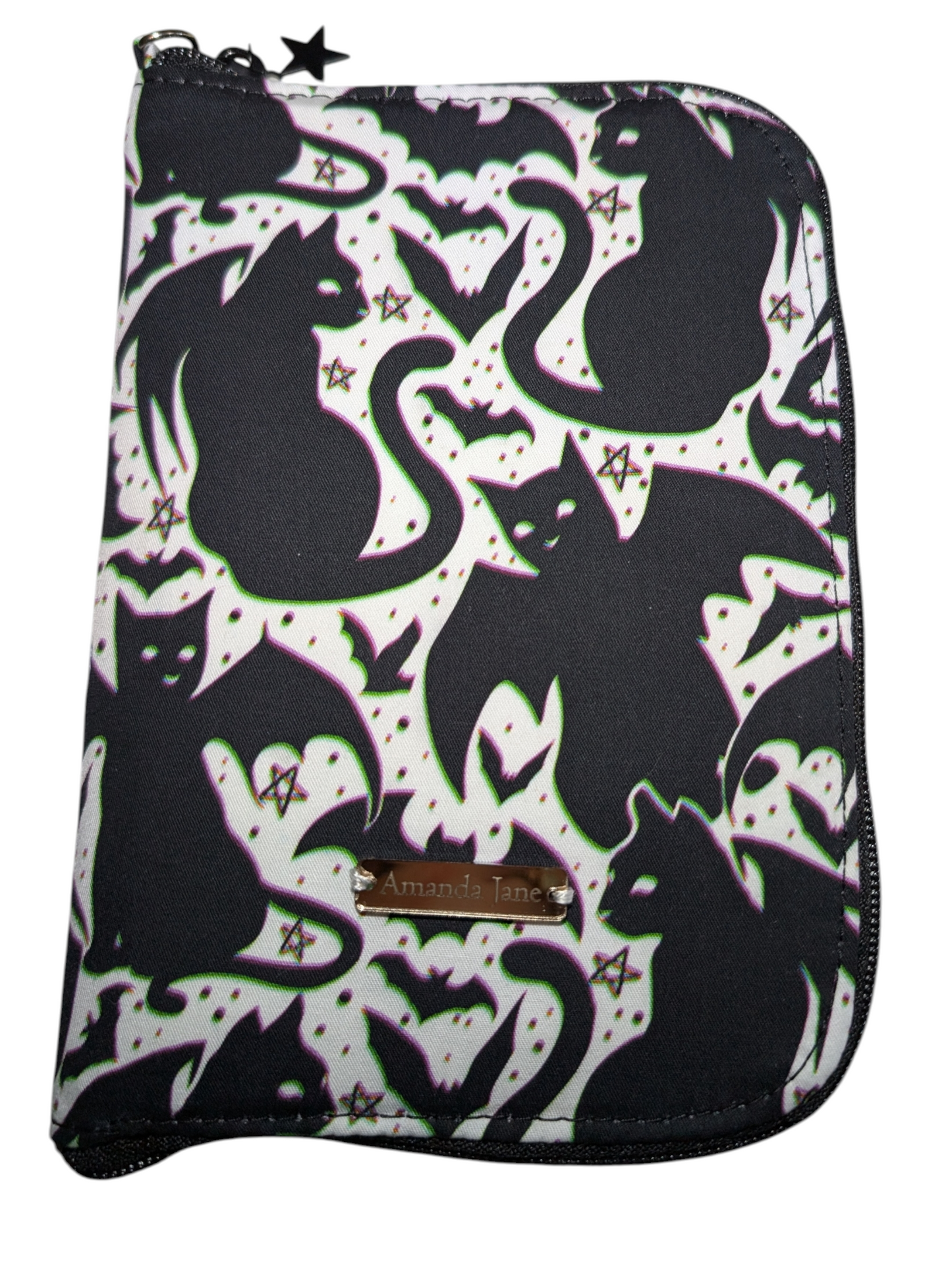 Handcrafted travel passport organizer wallet bat cats