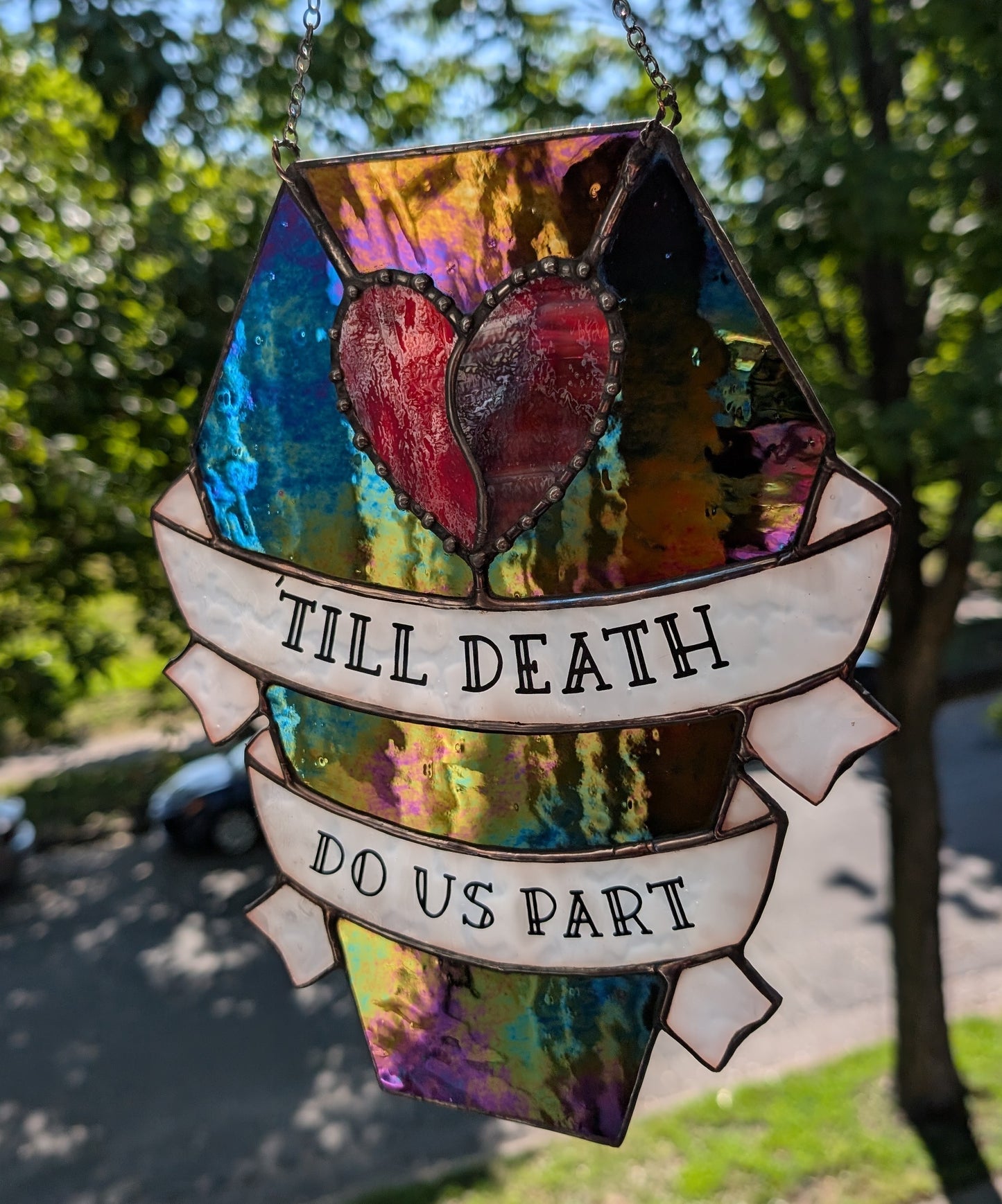 Stained glass sun catcher coffin