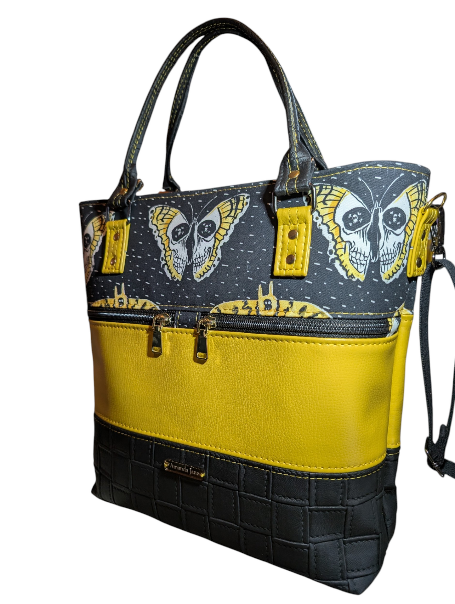 Handcrafted crossbody purse bag moth skulls