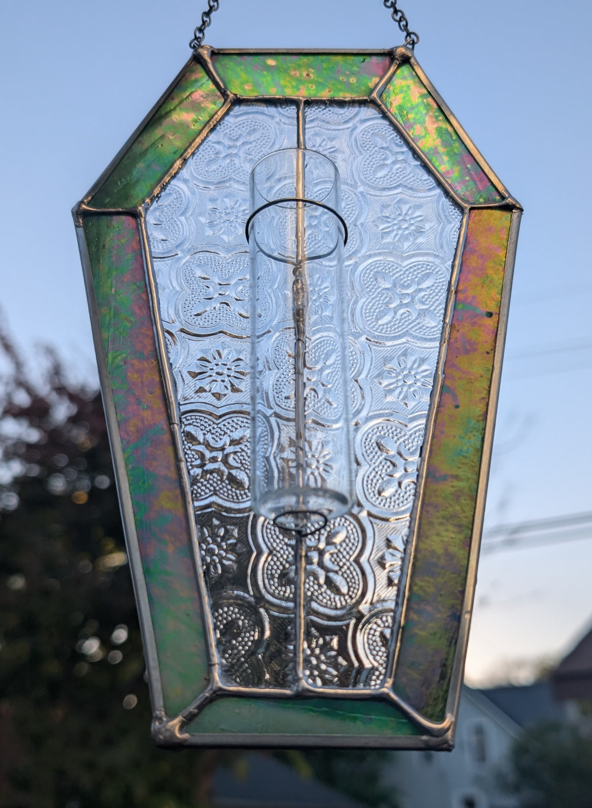 Stained glass sun catcher green coffin propagation station