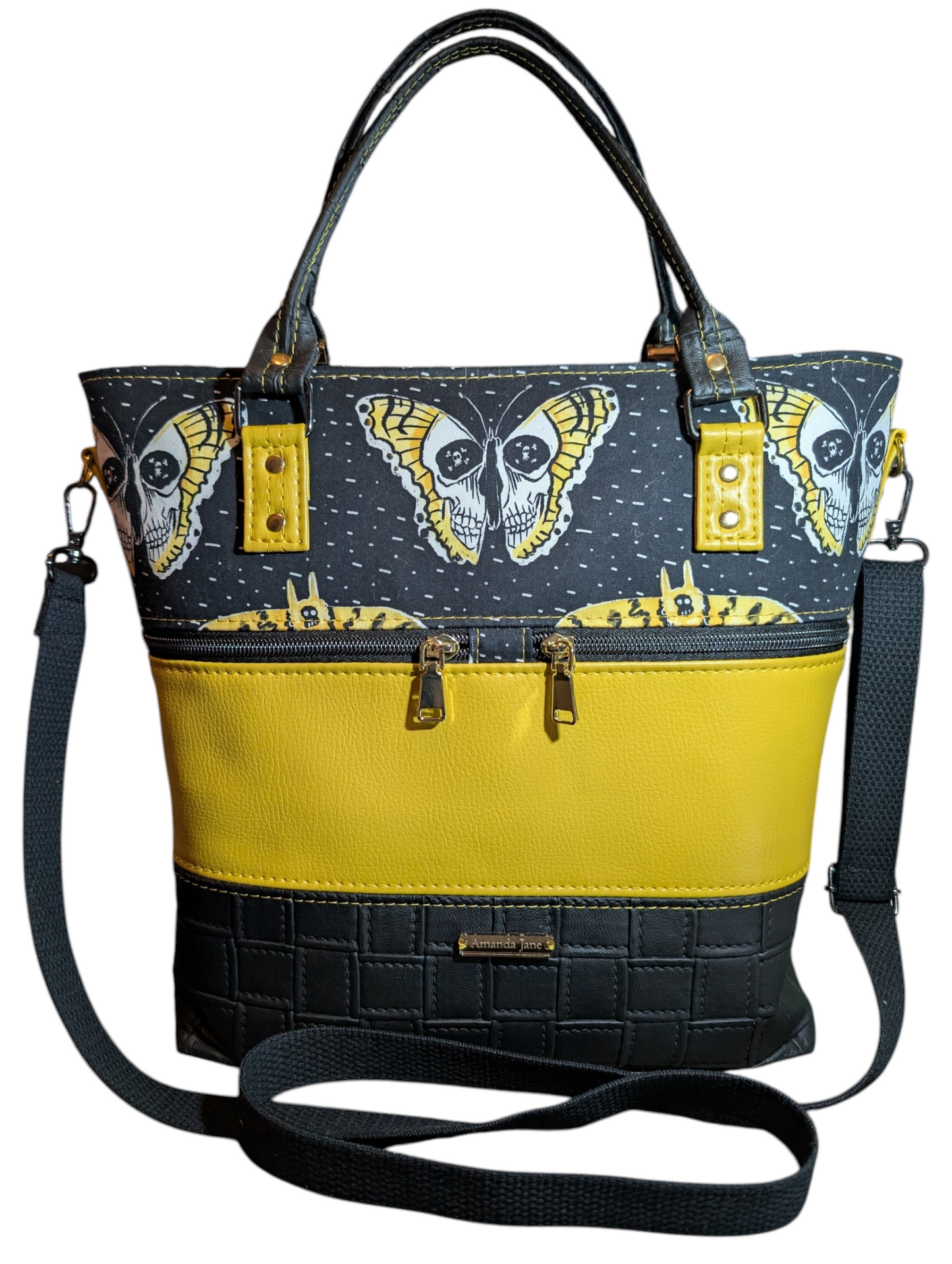 Handcrafted crossbody purse bag moth skulls