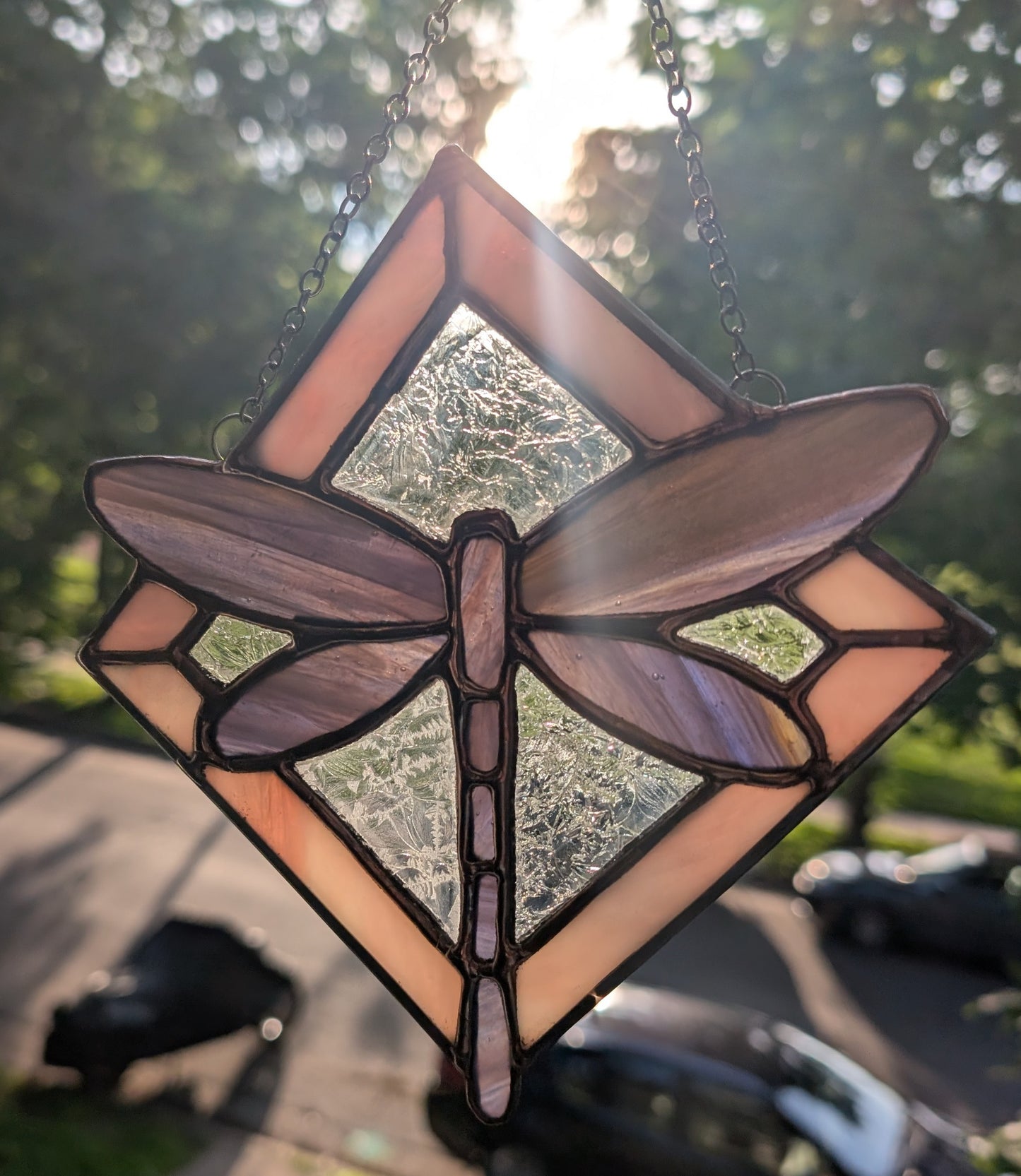 Stained glass dragonfly sun catcher