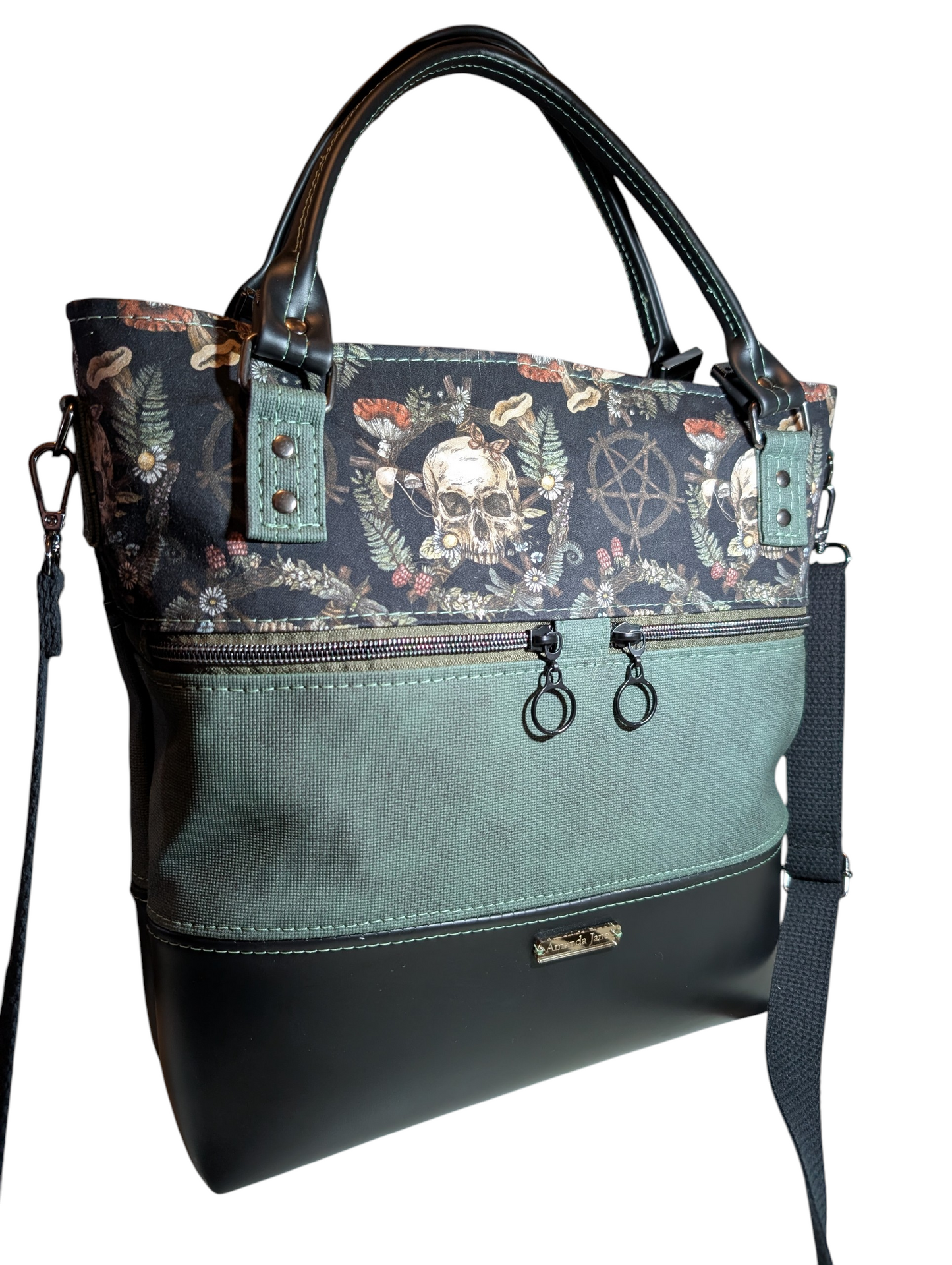 Handcrafted crossbody purse bag witchy skull