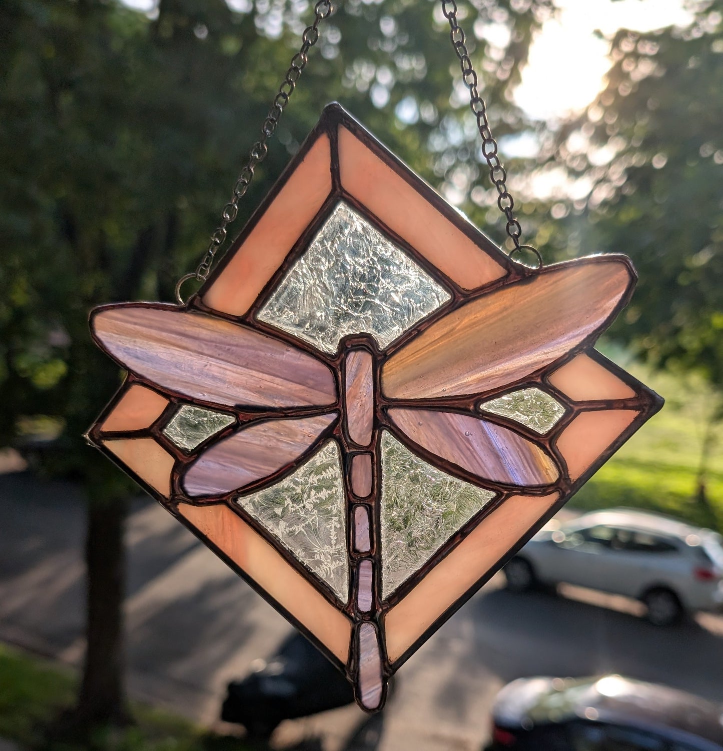 Stained glass dragonfly sun catcher
