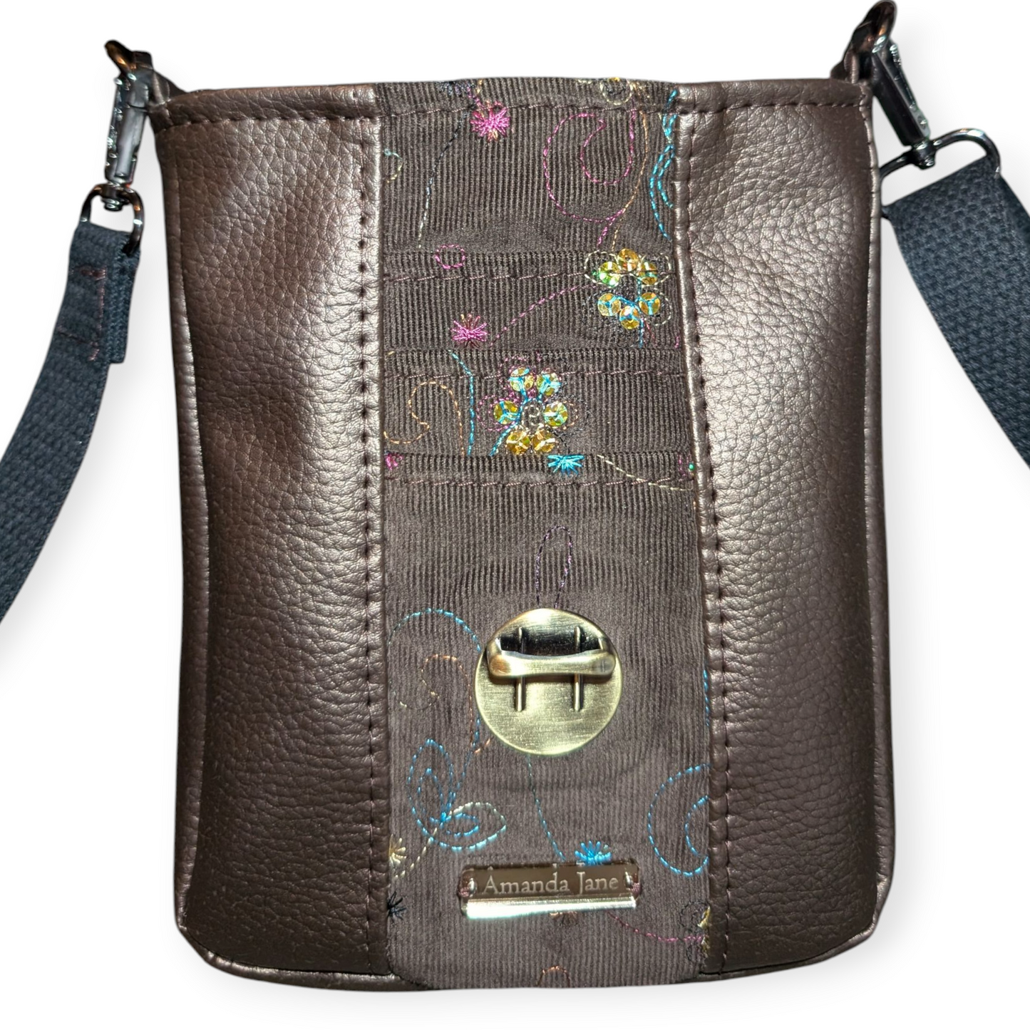 Handcrafted bag purse crossbody, built-in wallet, floral paisley corduroy