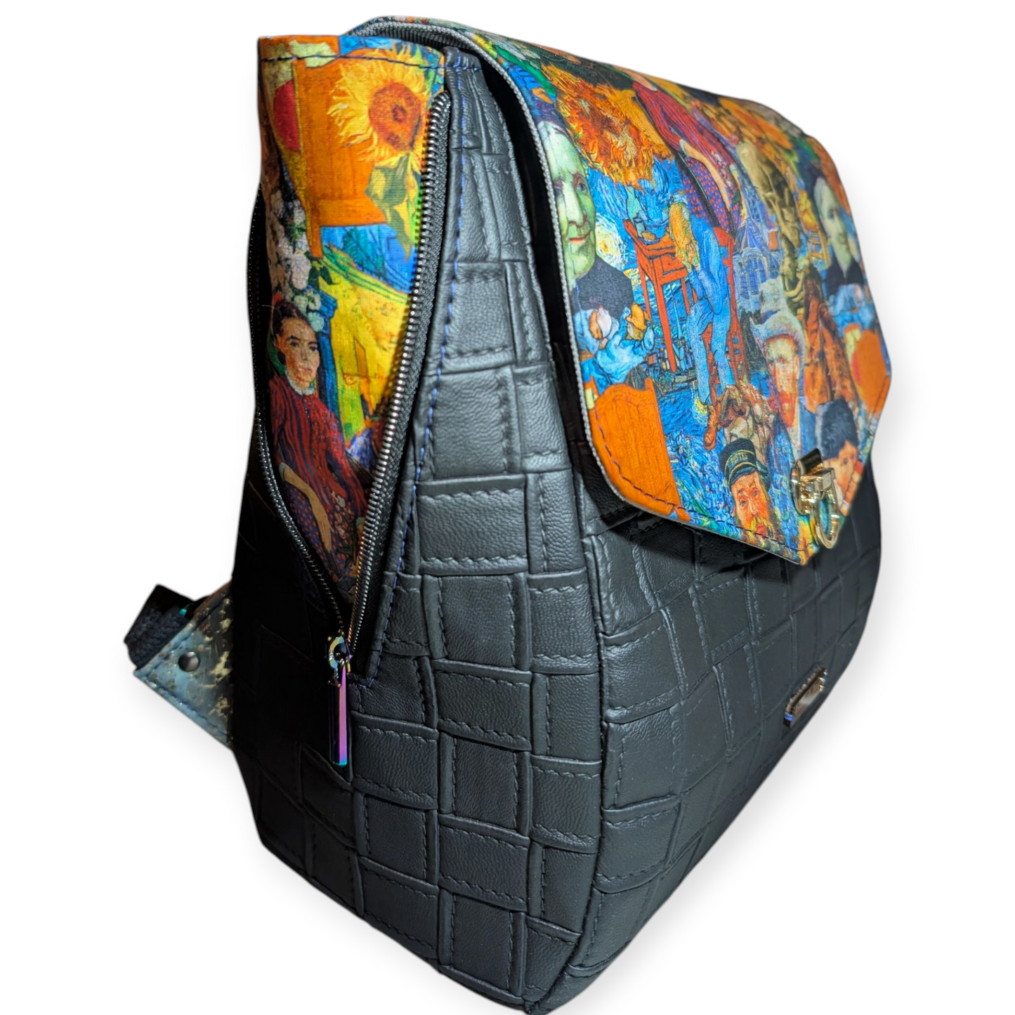 Handcrafted purse backpack Van Gogh collage