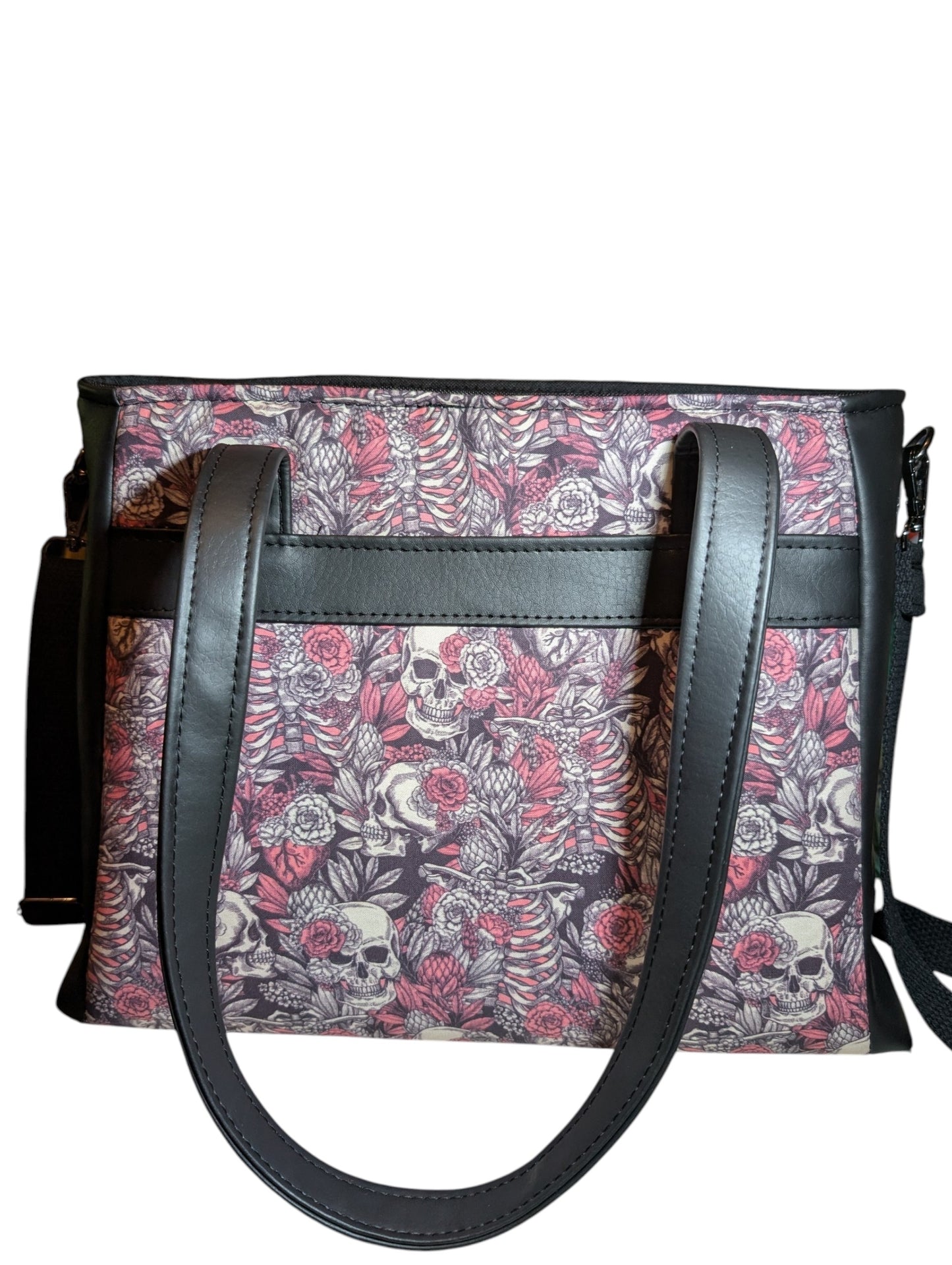 Handcrafted bag purse handbag shoulder bag pink skeleton floral