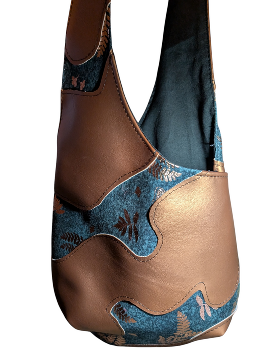 Handcrafted purse shoulder bag bronze floral