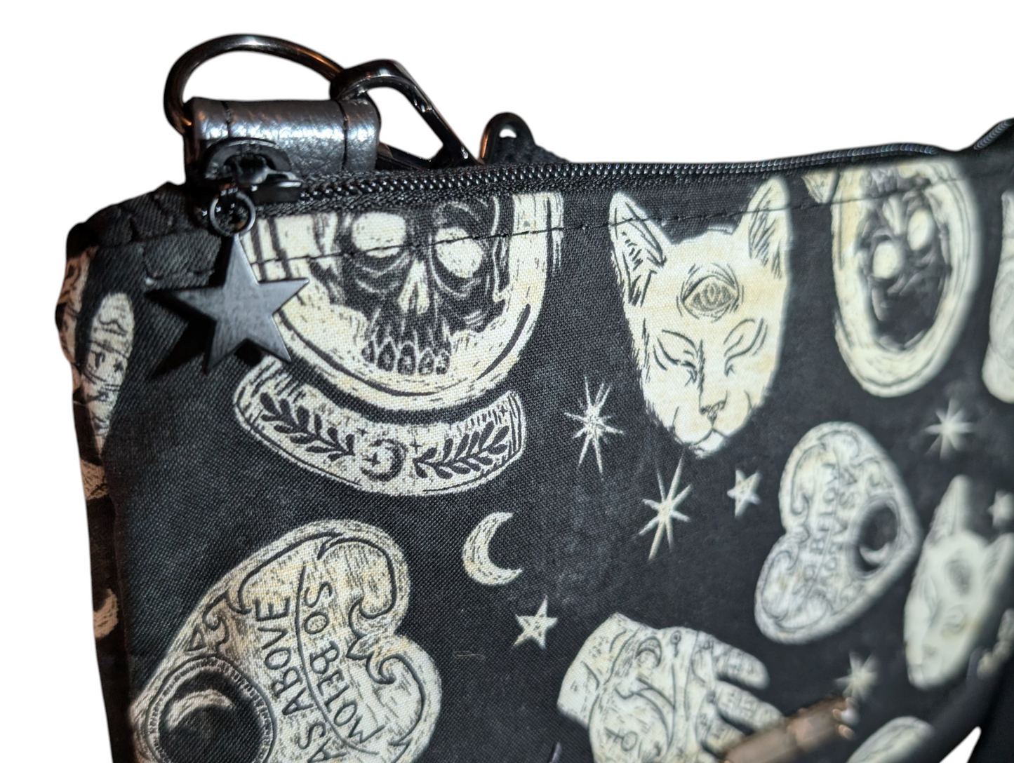 Handcrafted purse crossbody ouija black cats witchy