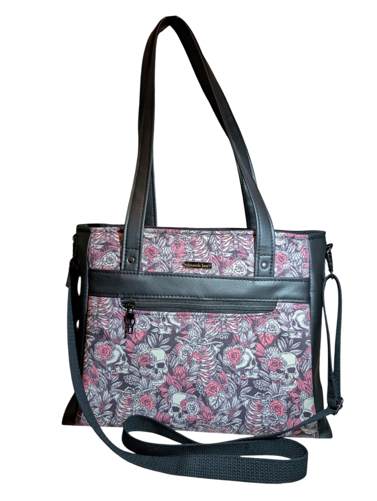 Handcrafted bag purse handbag shoulder bag pink skeleton floral