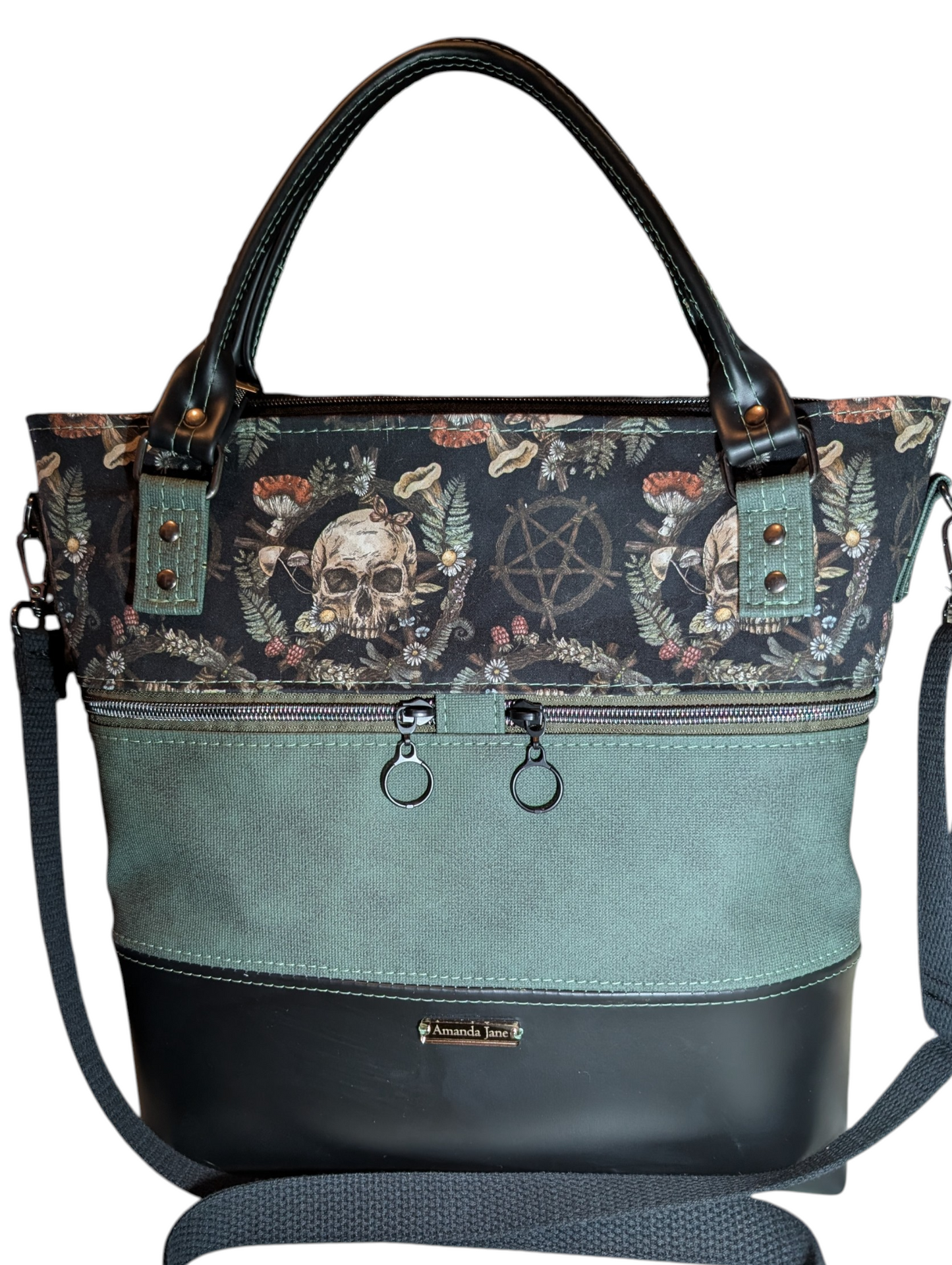 Handcrafted crossbody purse bag witchy skull