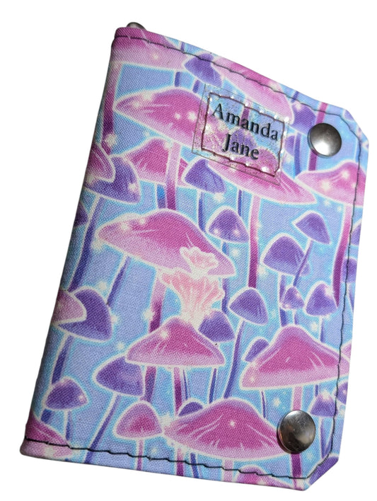 Handcrafted coin small wallet glow in the dark neon mushroom print