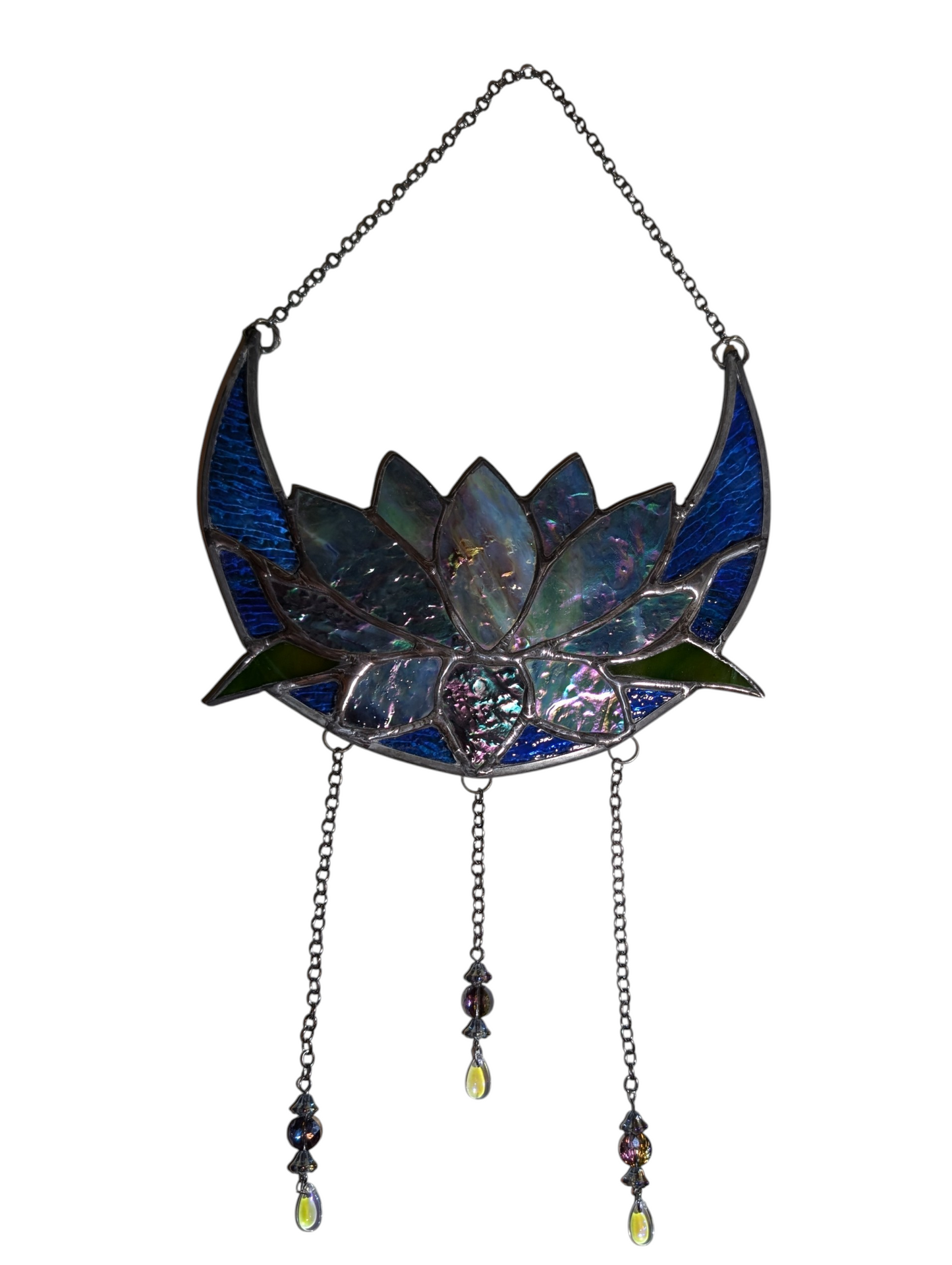 Handcrafted stained glass lotus moon blue DISCOUNTED
