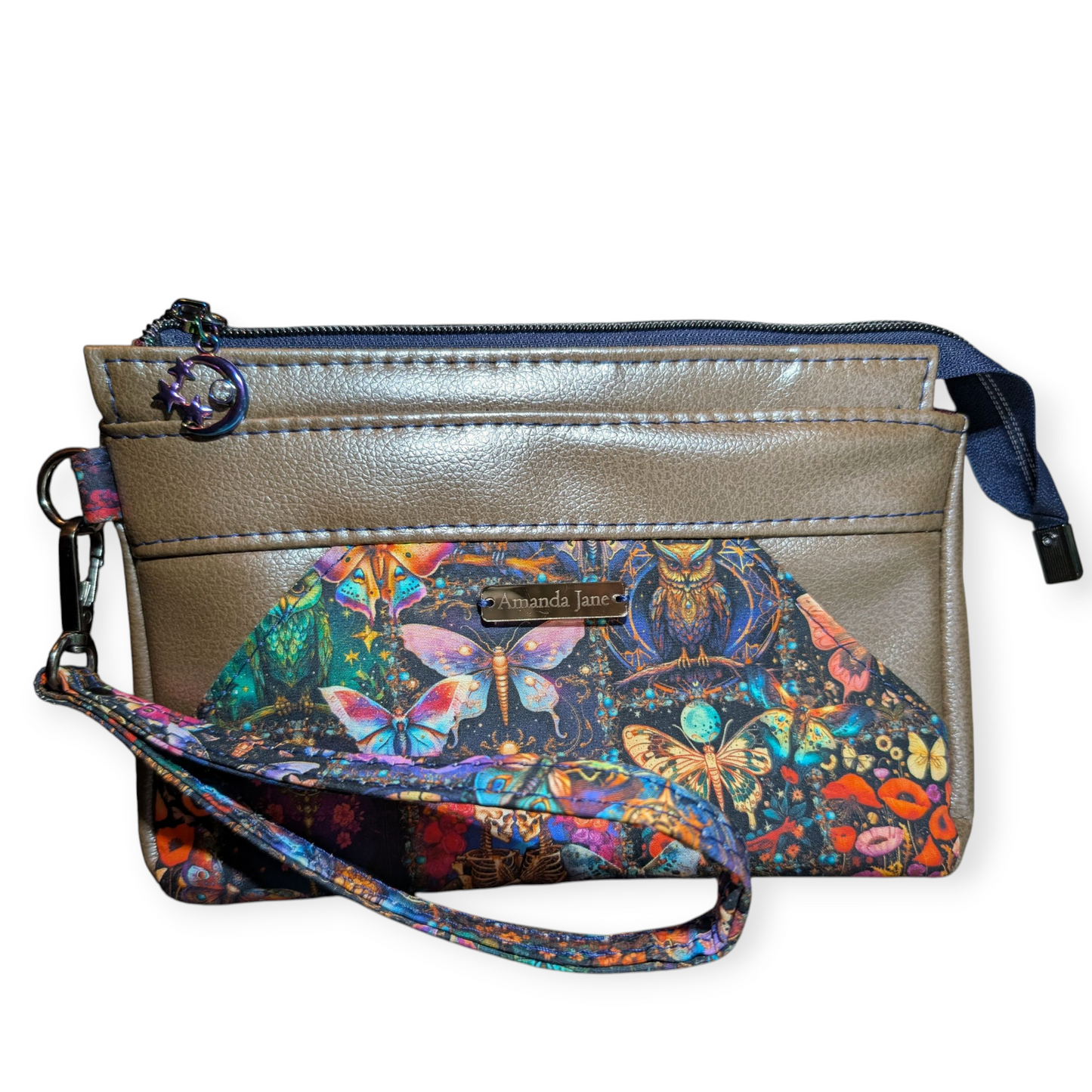 Handmade clutch wristlet butterfly skulls owls