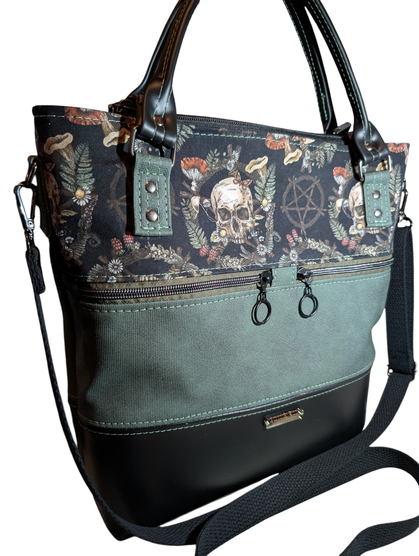 Handcrafted crossbody purse bag witchy skull