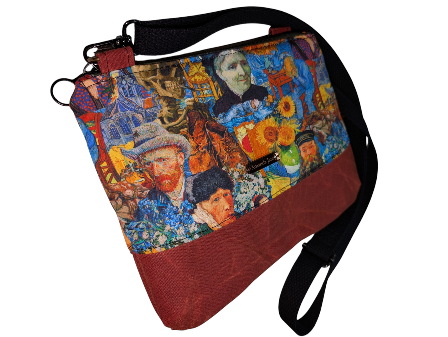 Handcrafted purse crossbody Van Gogh waxed canvas
