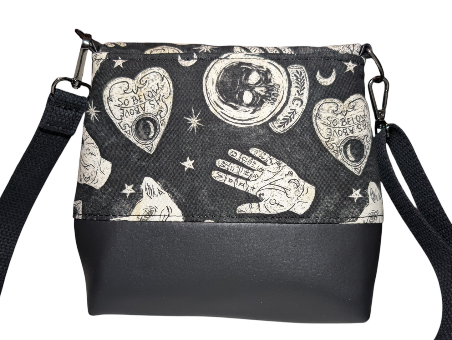 Handcrafted crossbody purse bag Ouija skulls cats