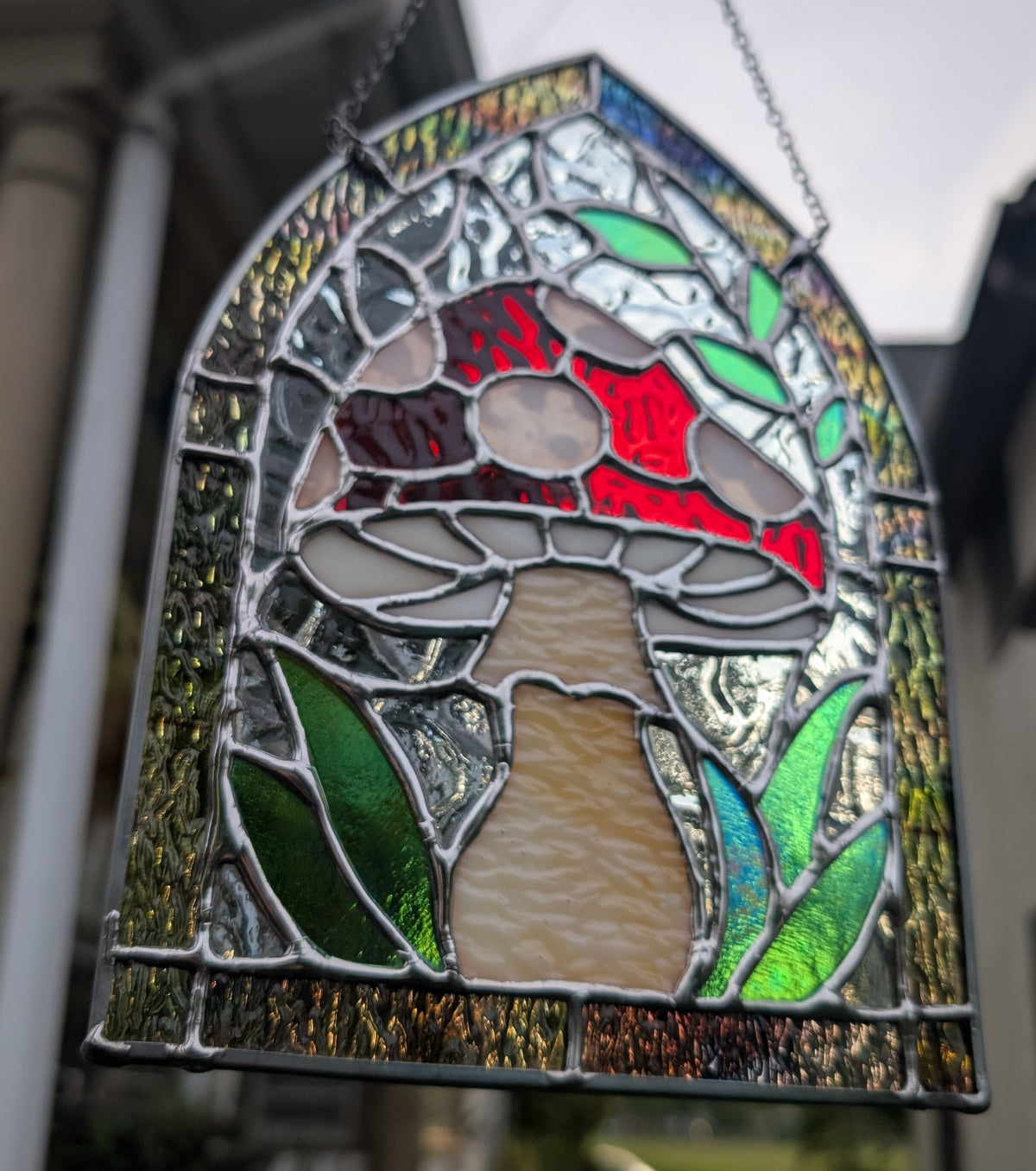 Stained glass sun catcher amanita mushroom