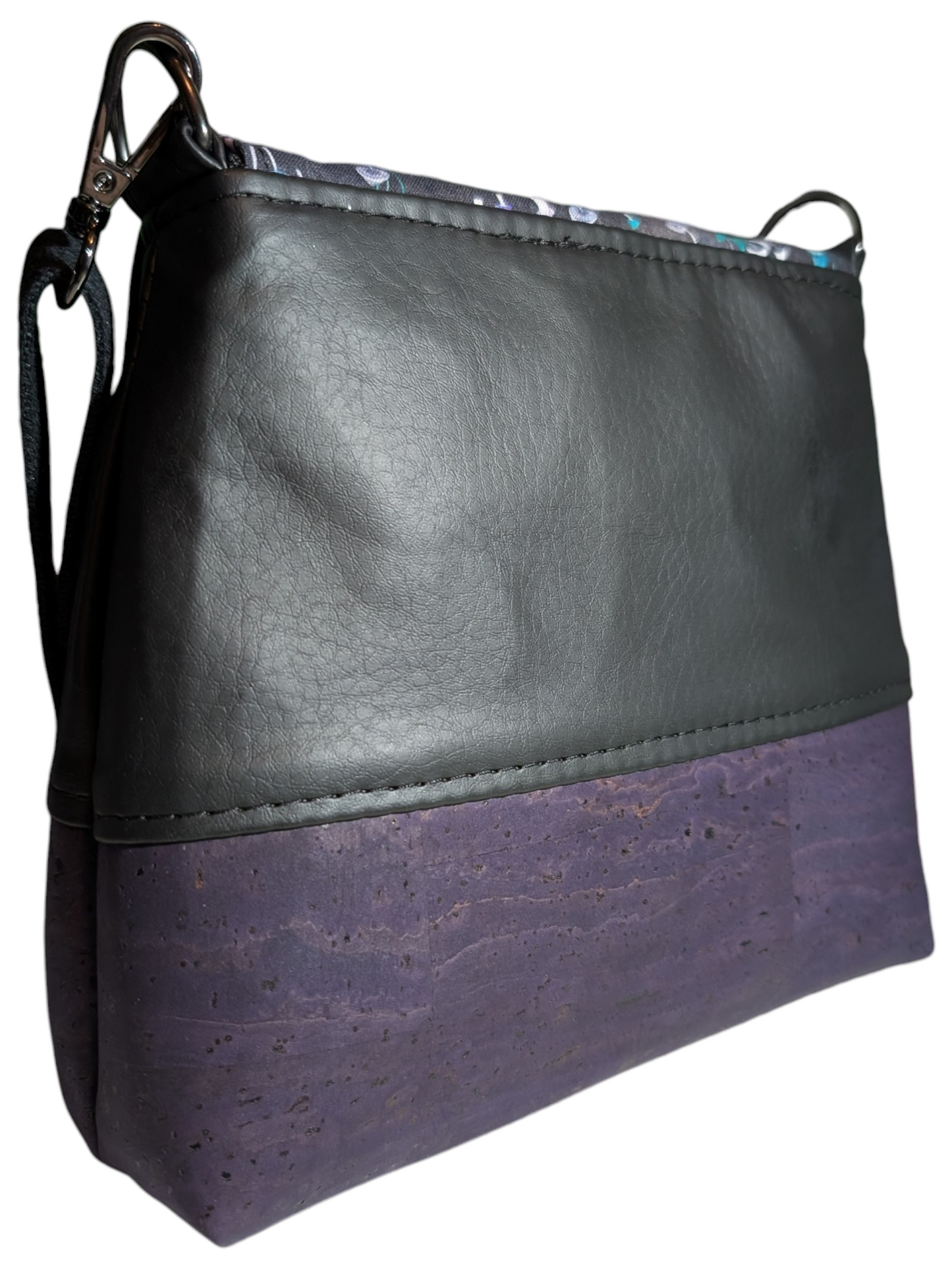 Handcrafted crossbody purse bag mushrooms and purple cork