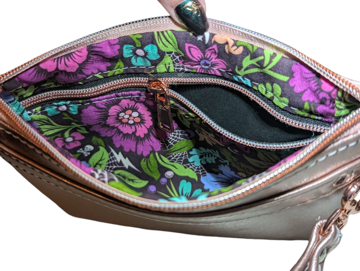Handmade clutch wristlet crossbody purse rose gold