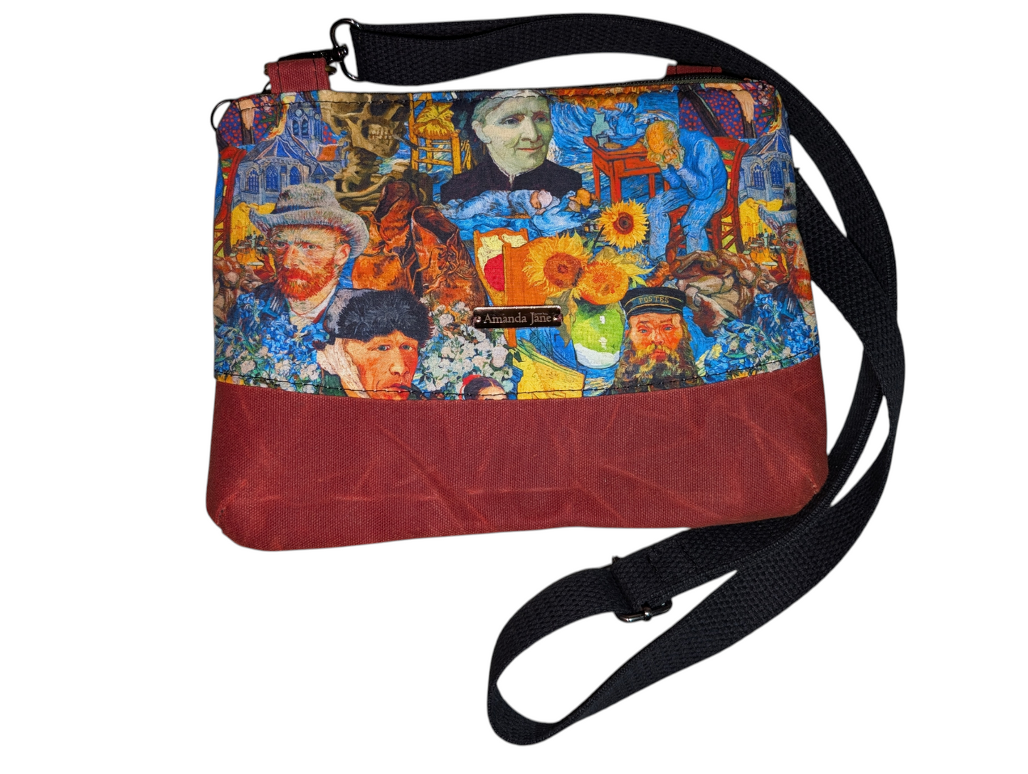 Handcrafted purse crossbody Van Gogh waxed canvas