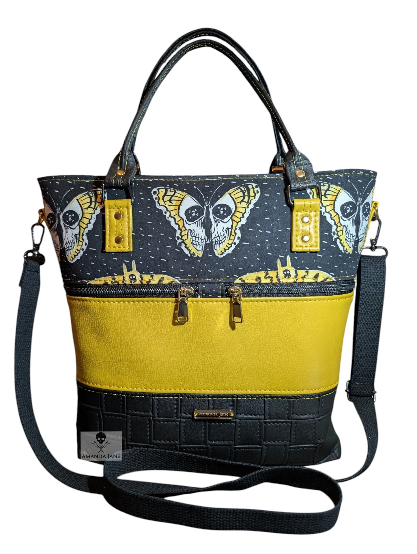 Handcrafted crossbody purse bag moth skulls