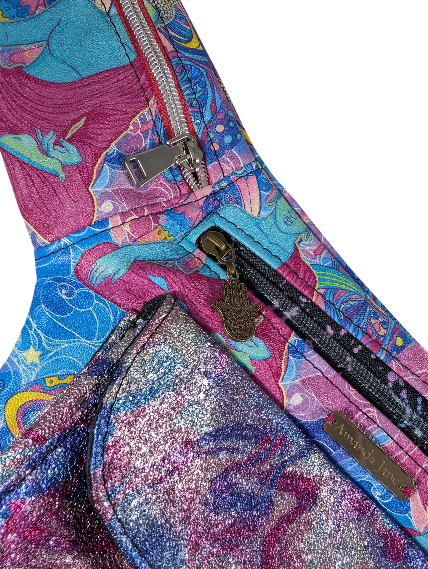 Handcrafted festival hip belt neon buddha