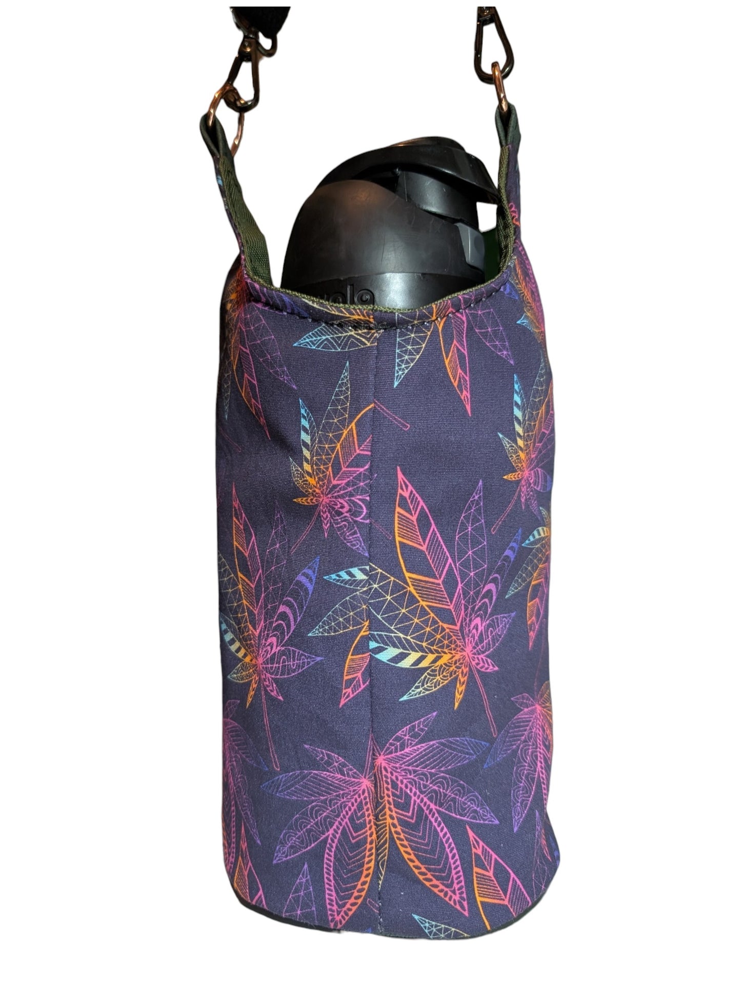 Handcrafted water bottle holder with card slots adult leaves