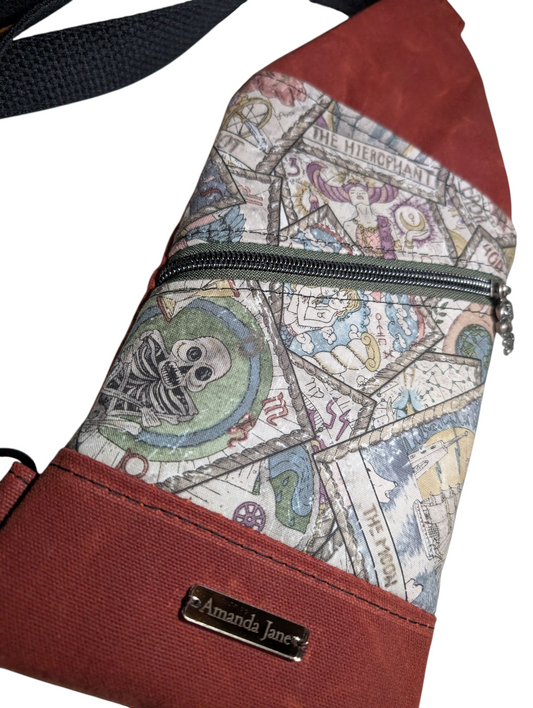 Handcrafted shoulder sling tarot cards with waxed canvas