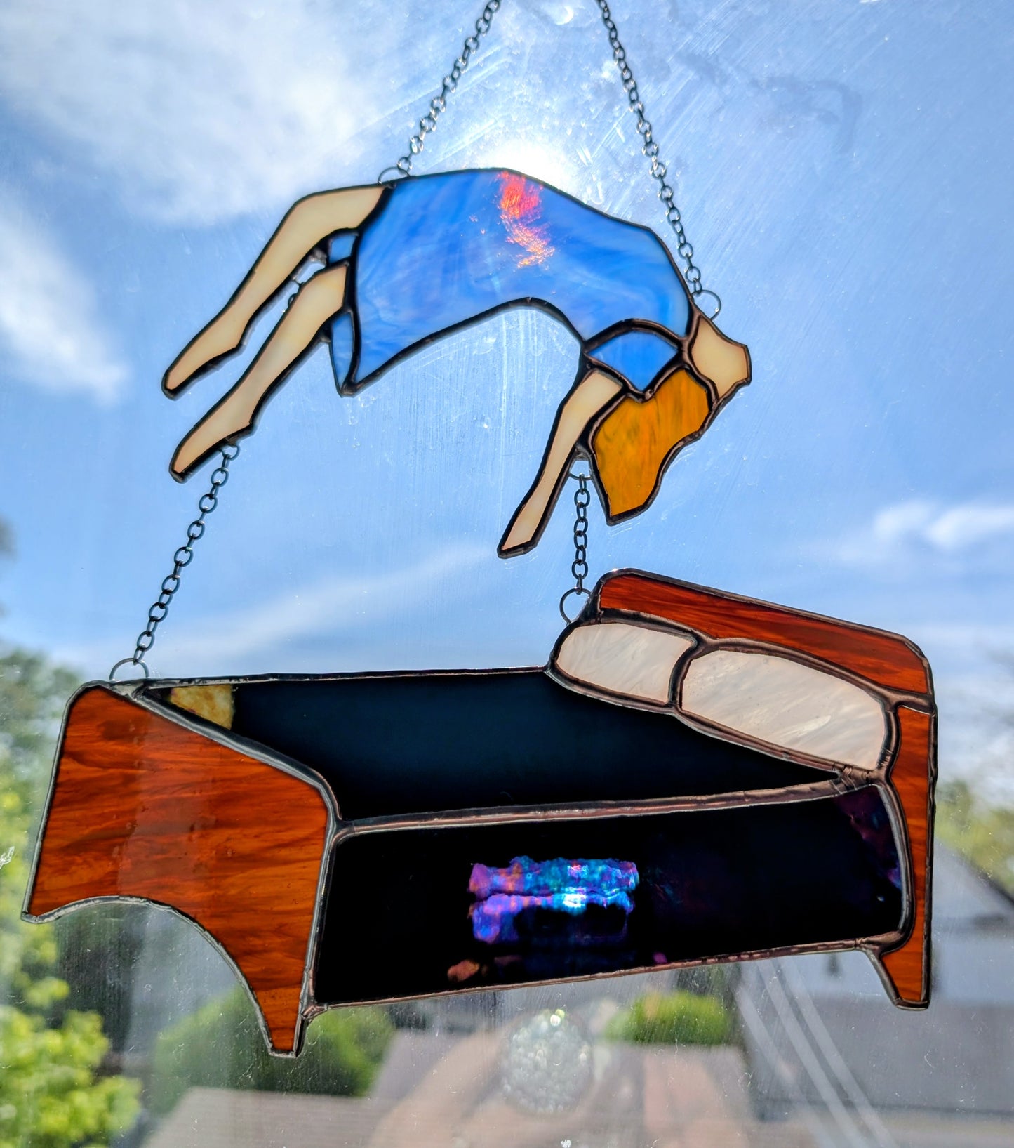Handcrafted stained glass exorcism horror fan art