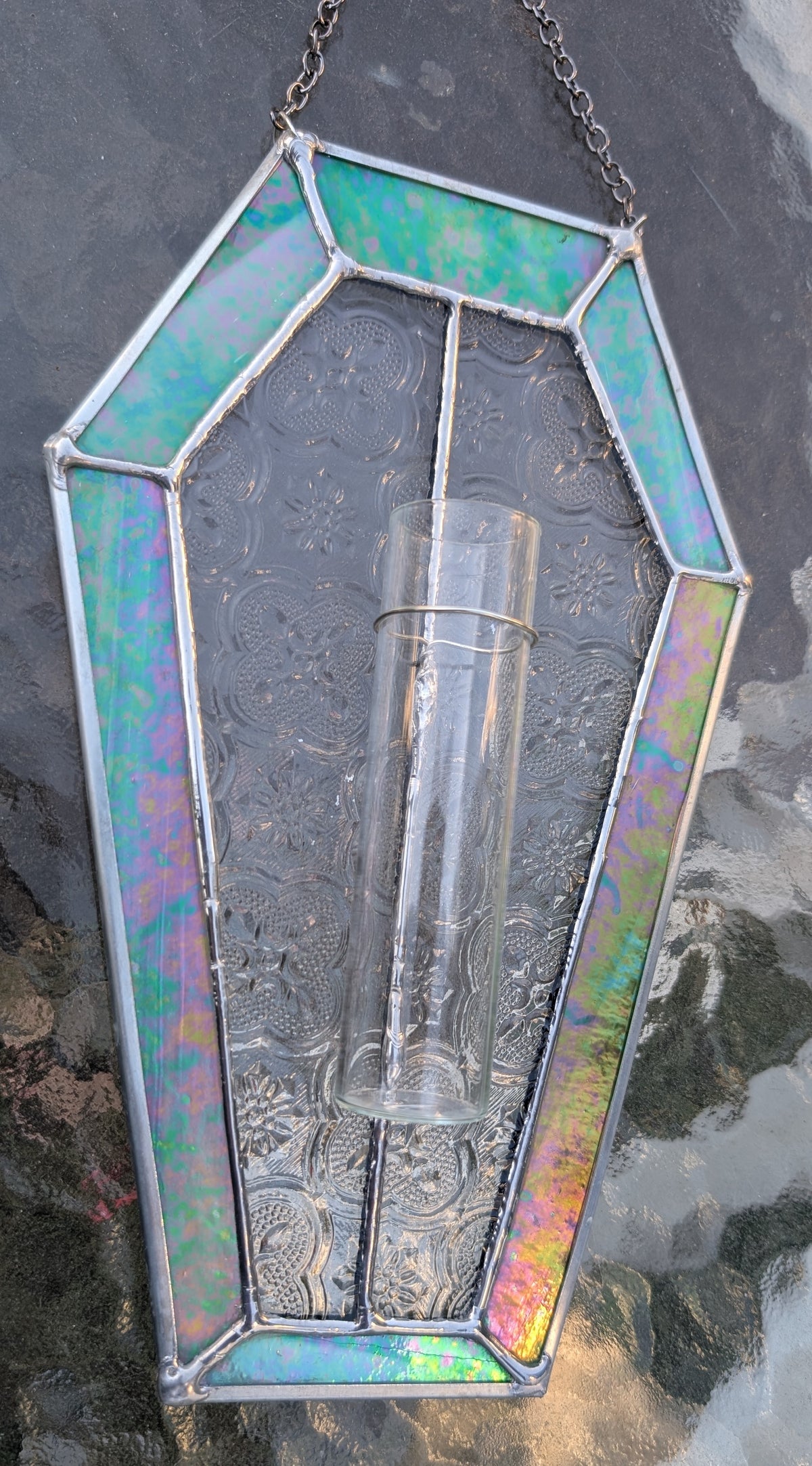 Stained glass sun catcher green coffin propagation station