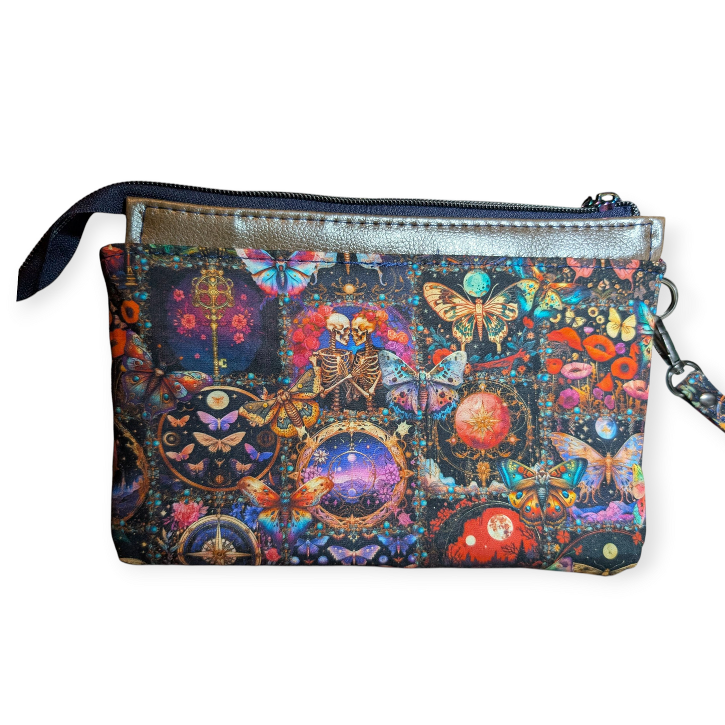 Handmade clutch wristlet butterfly skulls owls