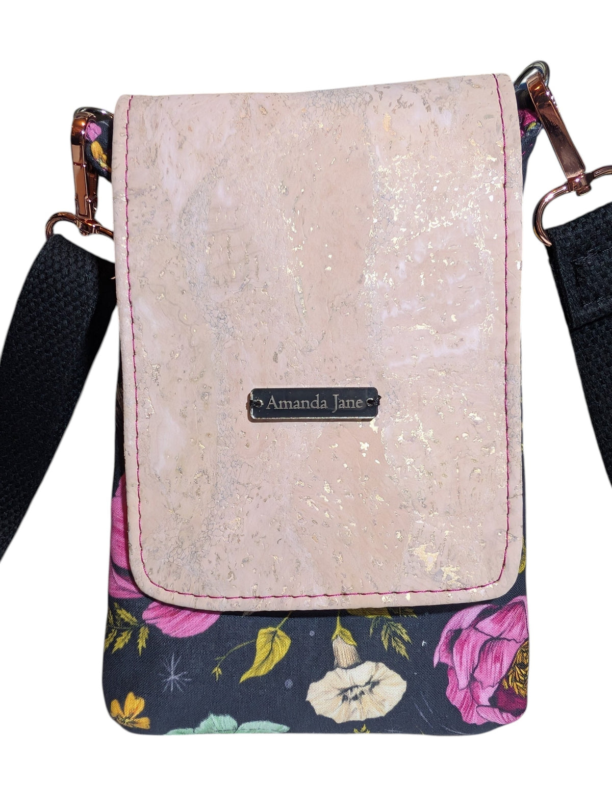 Handcrafted crossbody purse bag flowers and moths