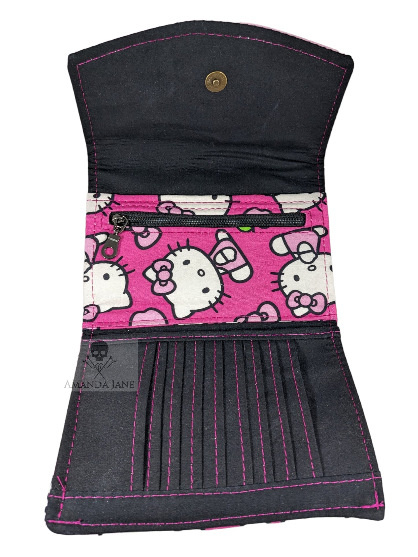 Handcrafted snap wallet pink cat *FLAWED*
