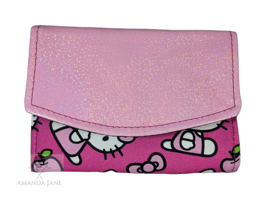 Handcrafted snap wallet pink cat *FLAWED*